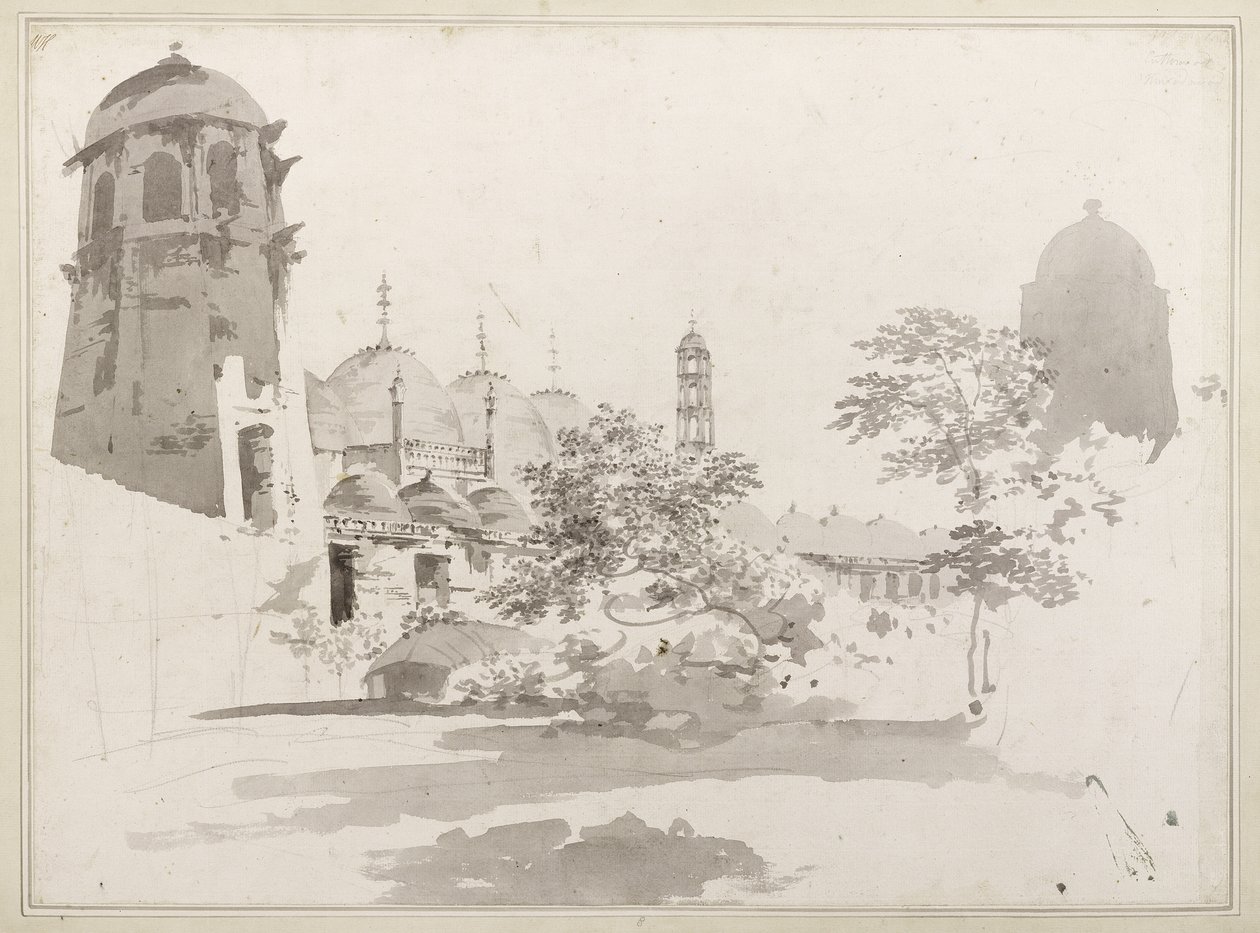 Vista de la Cuttera construida por Jaffier Cawn en Murishidbad, c.1781 (lavado gris y lápiz sobre papel) de William Hodges