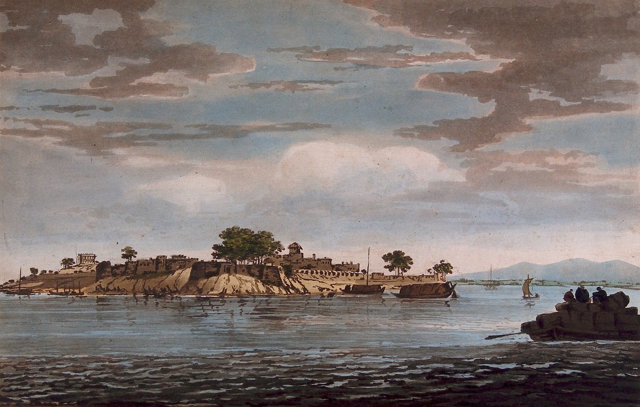 Vista del fuerte de Mongheer, a orillas del río Ganges de William Hodges