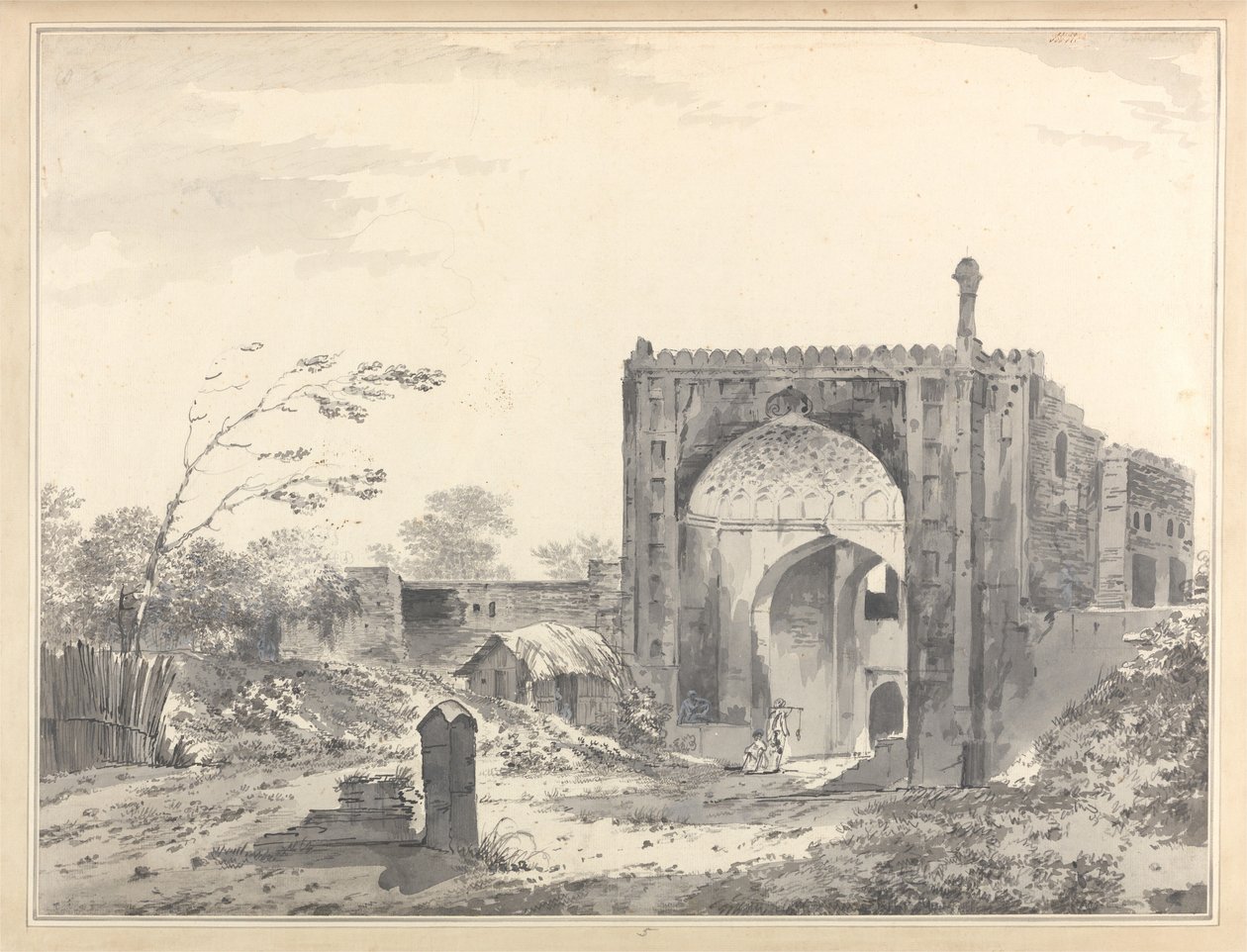 Vista de la puerta del caravasar de Raje Mahel [Rajmahal] de William Hodges