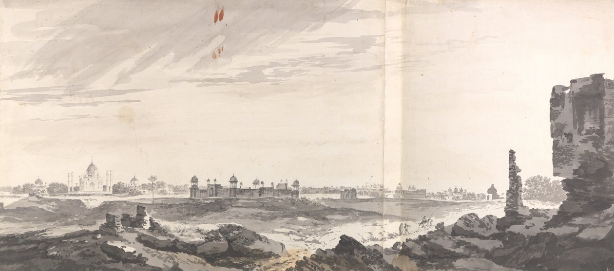 Una vista de las ruinas de Agra y del Taj Mahal de William Hodges