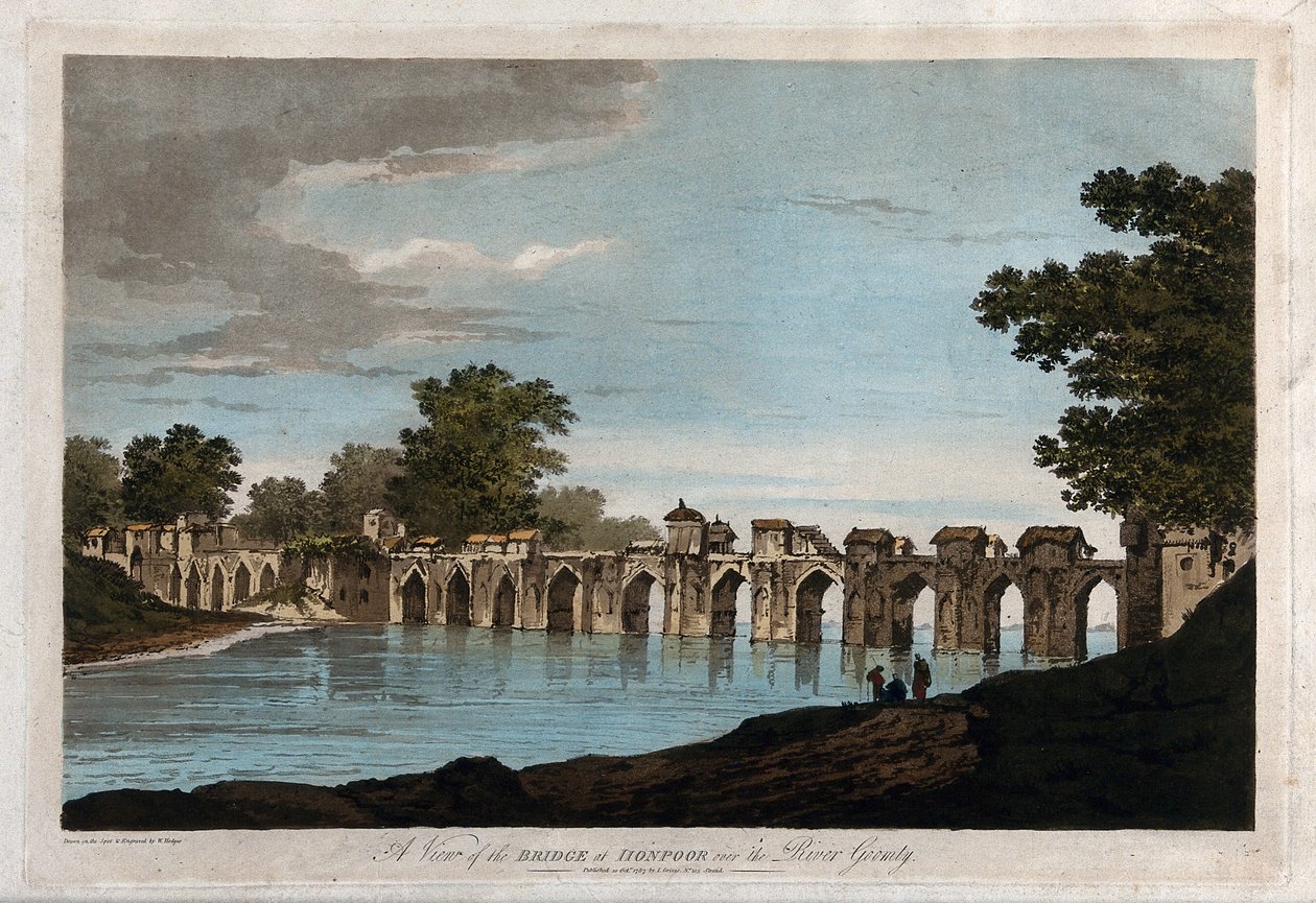 Vista del puente de Jionpoor sobre el río Goomty de William Hodges