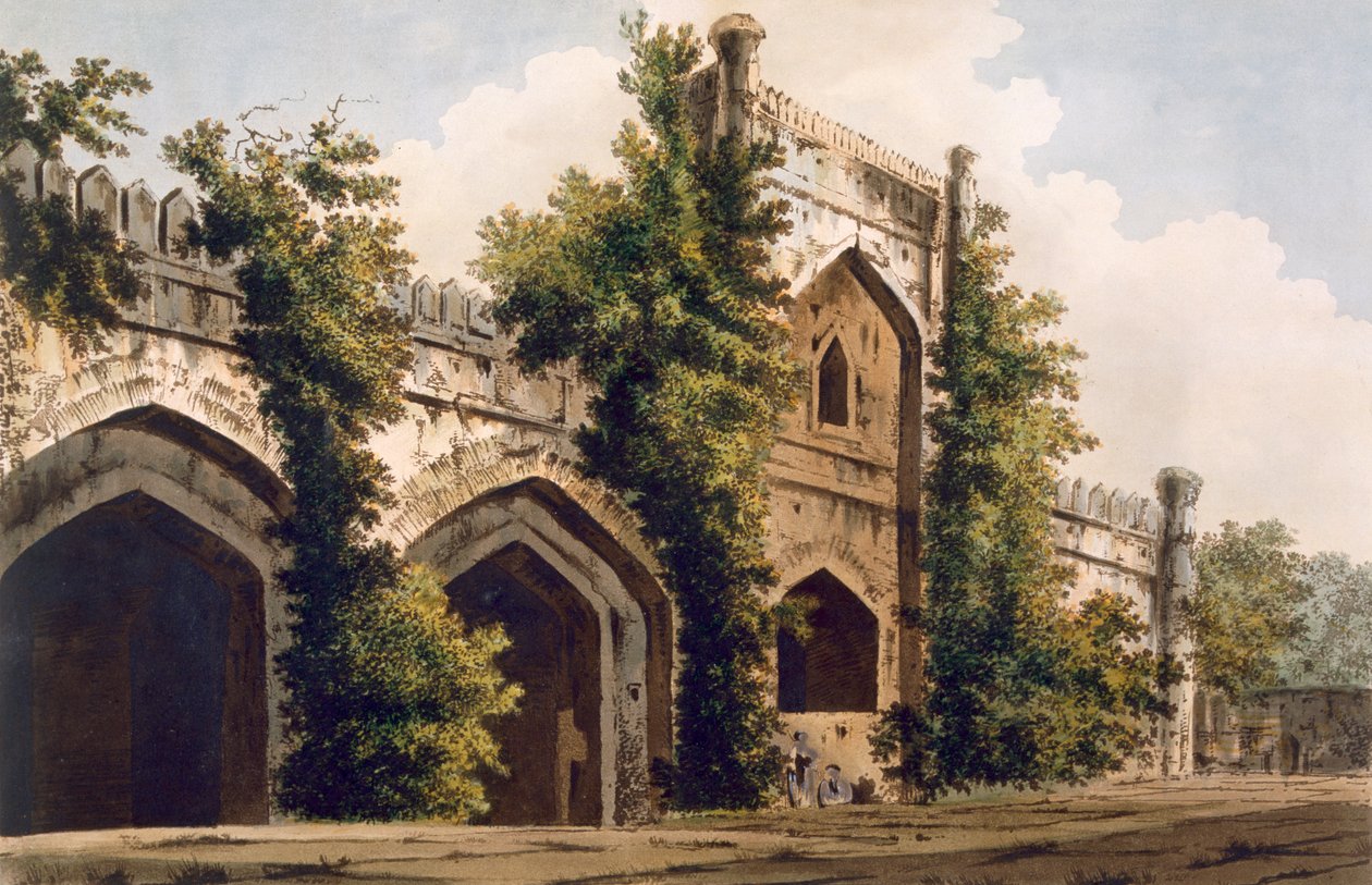 Vista de una mezquita, en Rajemahel, 1785-88 de William Hodges
