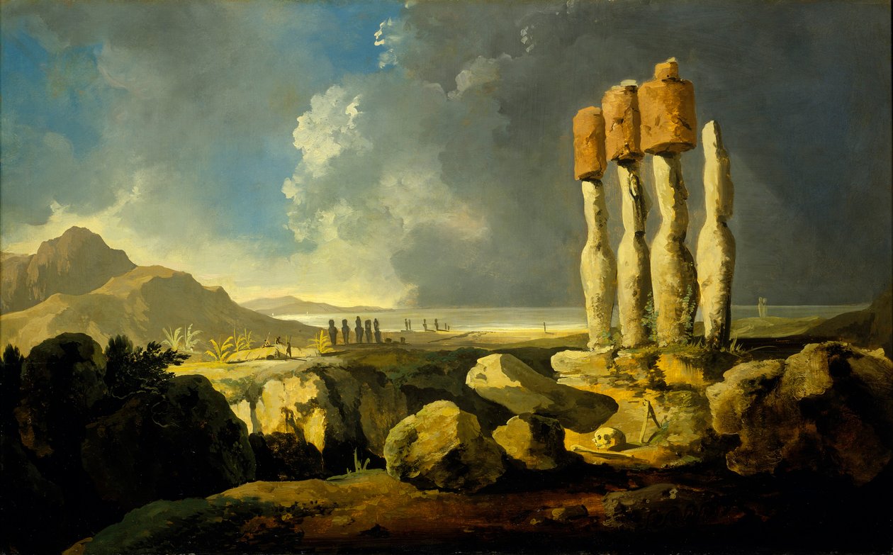 Monumentos de la Isla de Pascua, c.1776 (óleo sobre tabla) de William Hodges