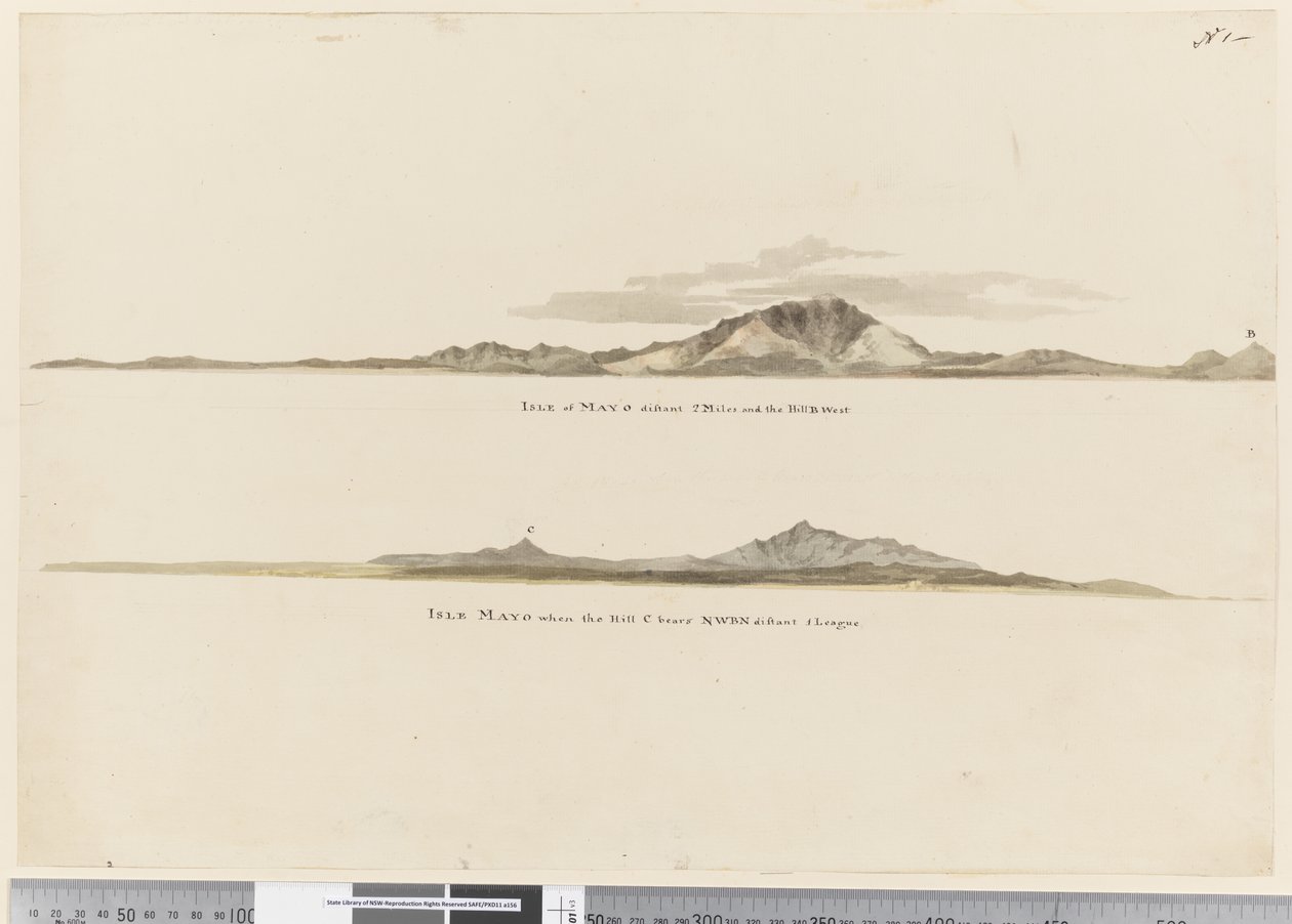 Página 1 (a) Perfil de la costa de la Isla de Mayo, Islas de Cabo Verde. (b) Perfil de la costa de la Isla de Mayo, Islas de Cabo Verde, mirando al noroeste de William Hodges
