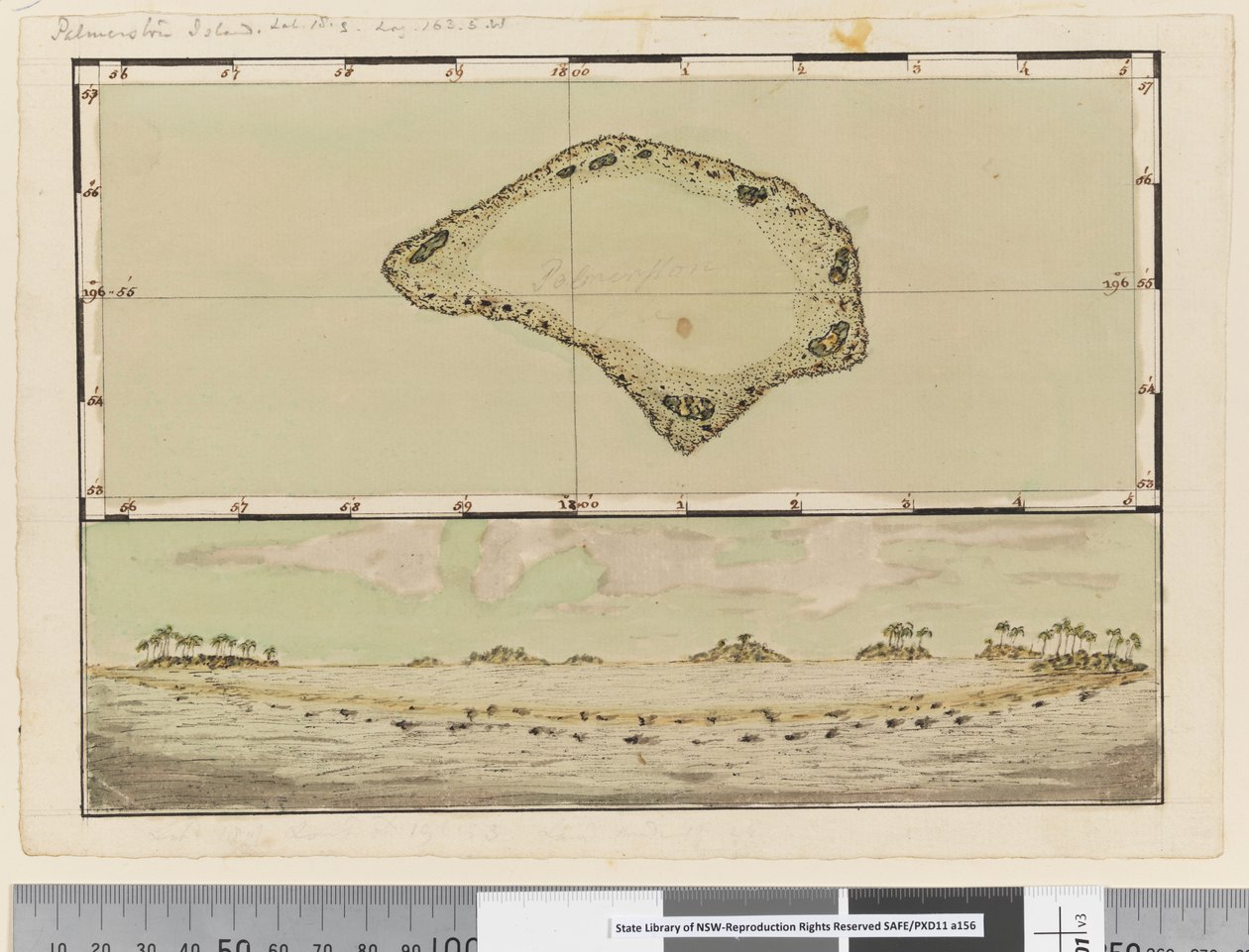 Página 25b/a Mapa y perfil de la Isla Palmerston de William Hodges