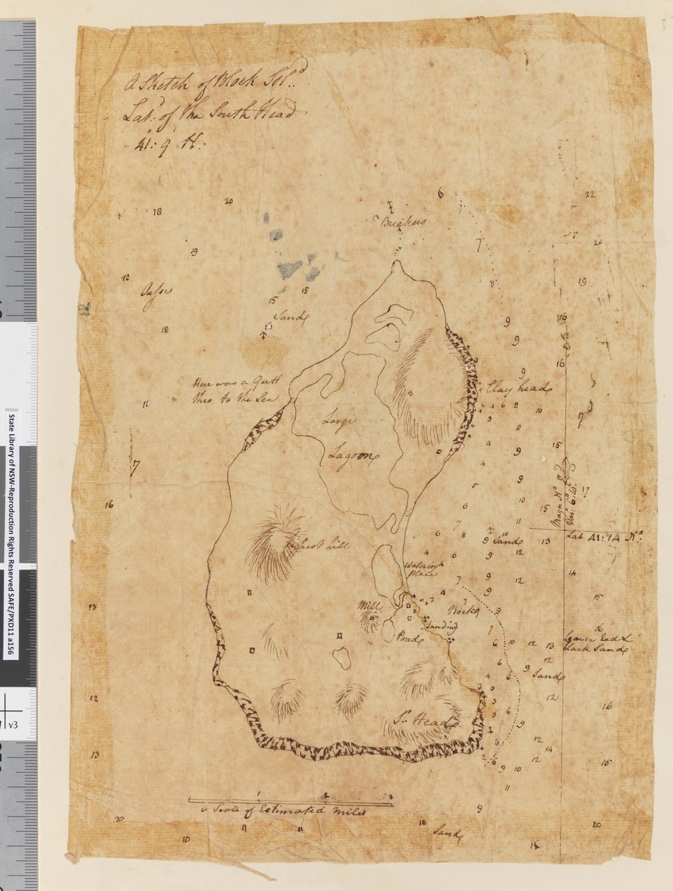 Página 37a Un Boceto de la Isla Block, latitud de la Cabeza Sur 41: 9 N de William Hodges