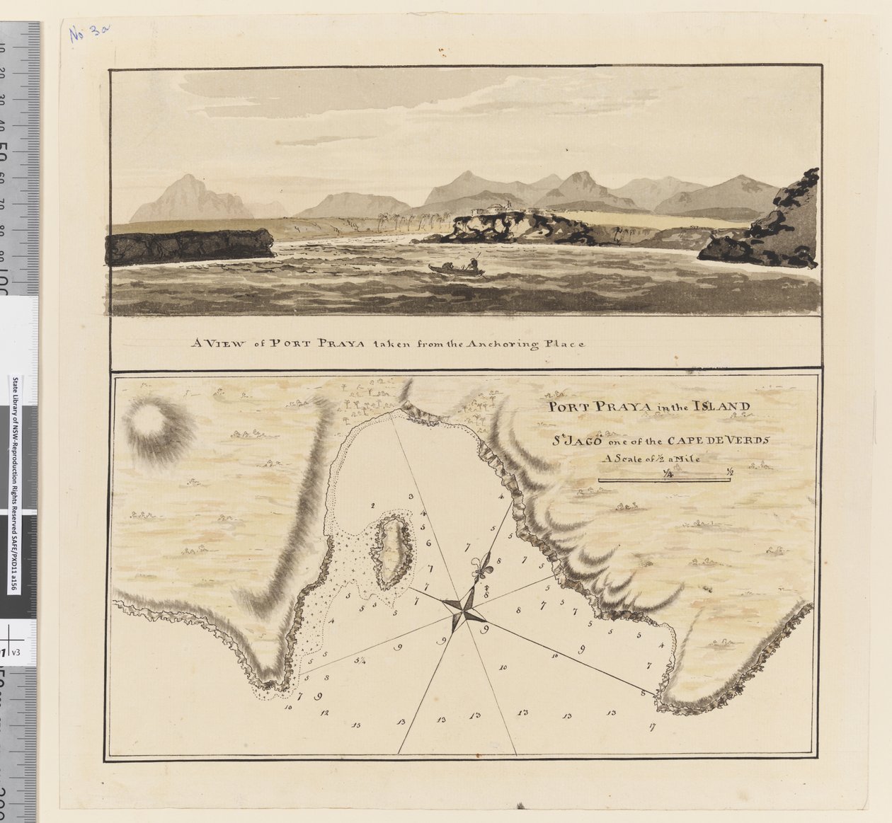 Página 3a Carta del Puerto Praya en la Isla de San Jago, Islas de Cabo Verde. Titulado 