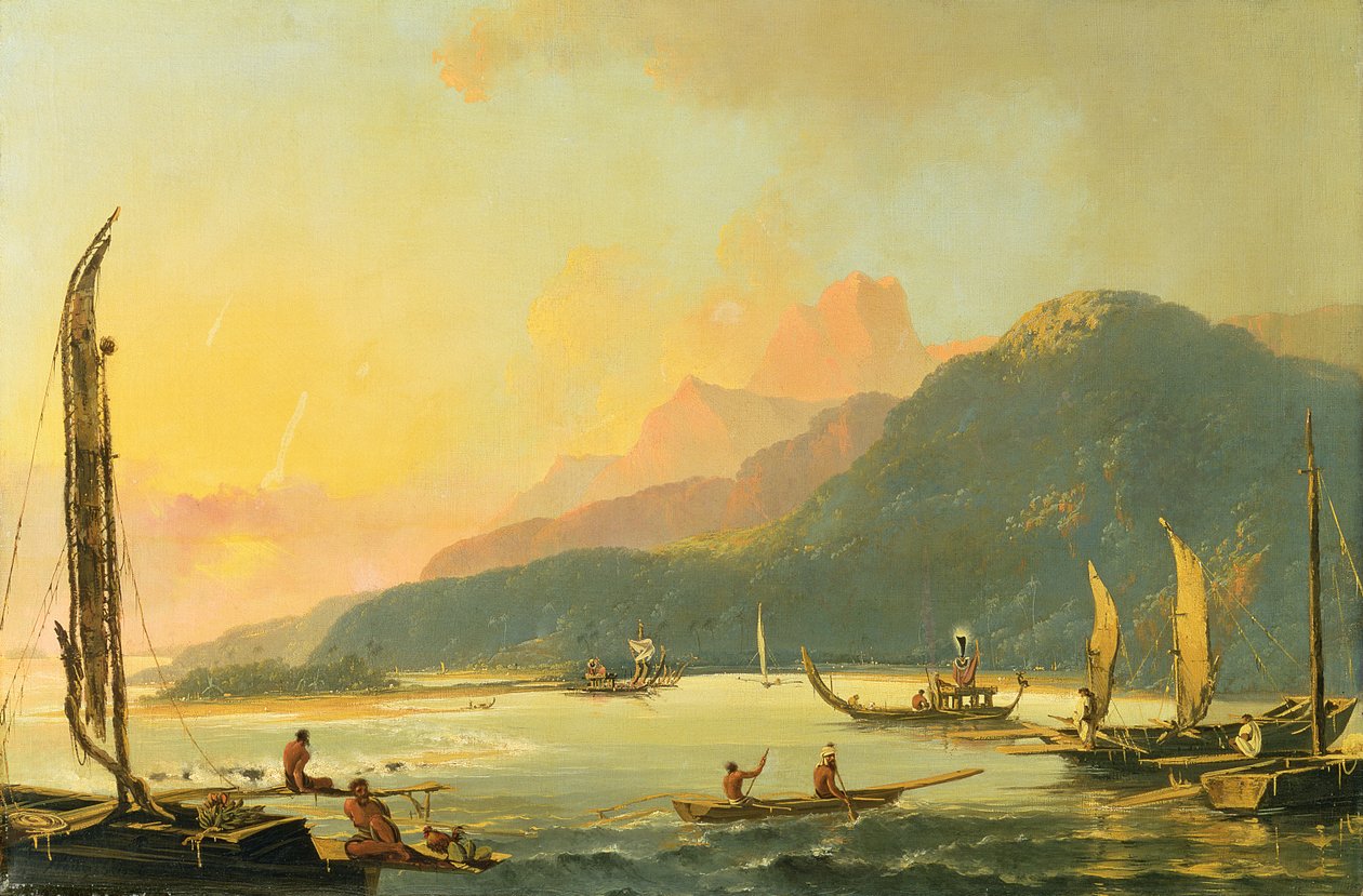 Galeras de guerra tahitianas en la bahía de Matavai, Tahití de William Hodges