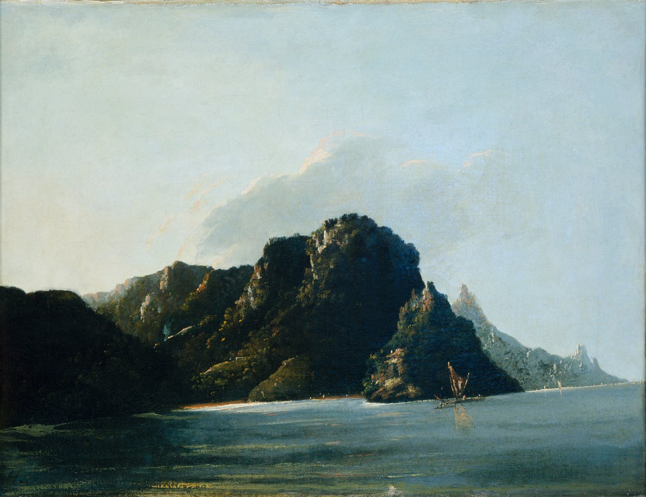 Vista de la bahía Resolution [Vaitahu] en las Marquesas de William Hodges
