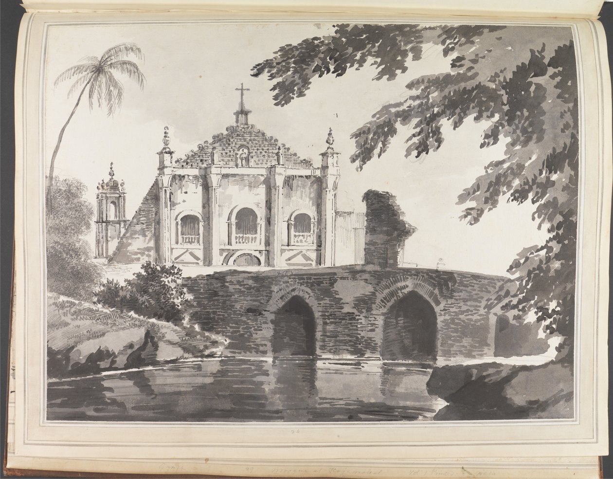 Vista de un puente y una iglesia cristiana de William Hodges
