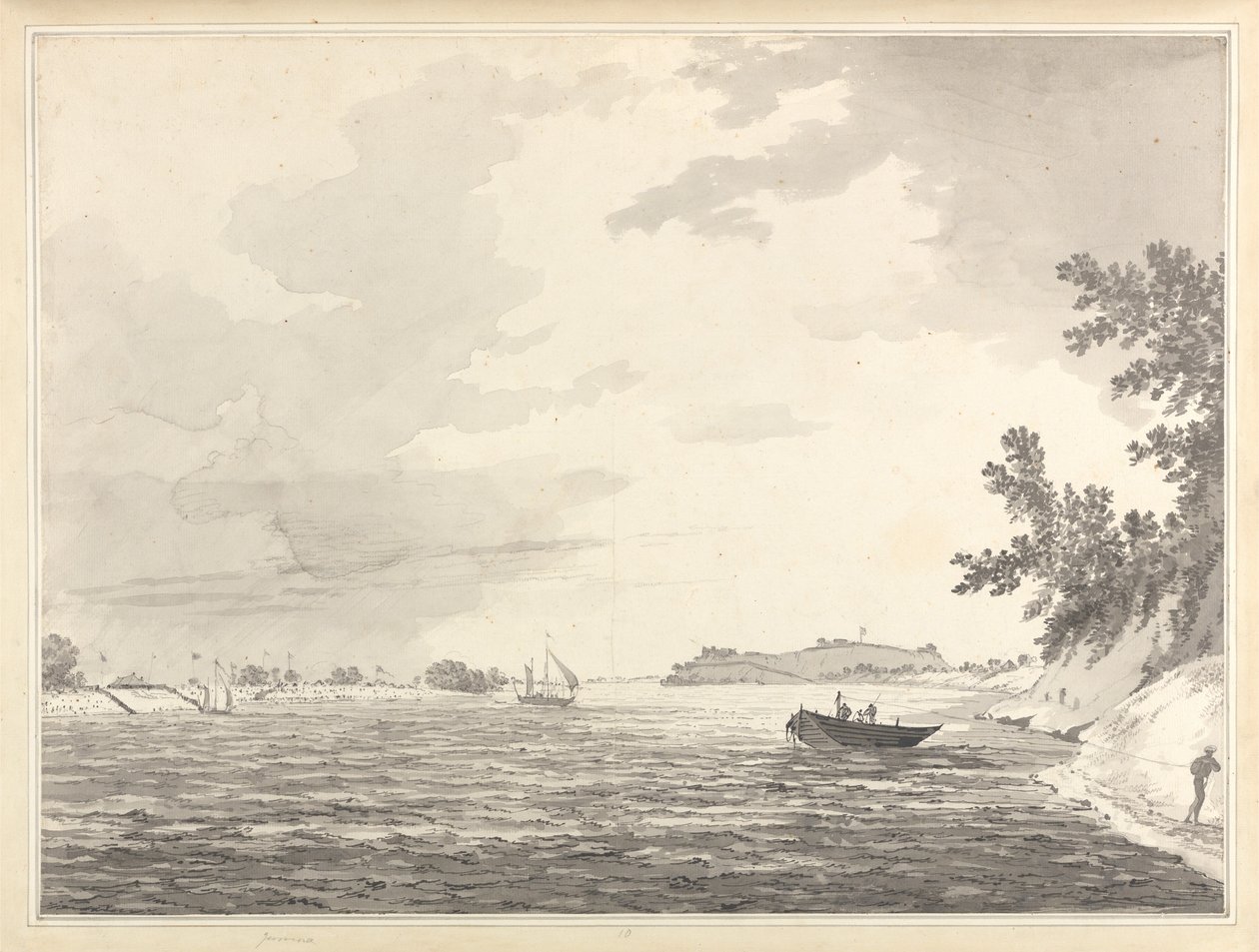 Vista de un campamento militar con Chunargarh al fondo de William Hodges
