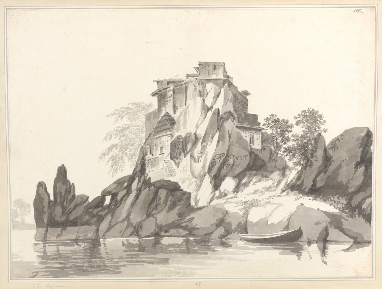 Vista de la isla de Jangerah [Jahangira] en el Ganges, frente a Sultanganj de William Hodges
