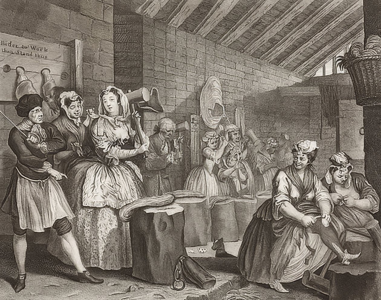 El progreso de una ramera, hoja 4: En la casa de corrección. 1732 de William Hogarth