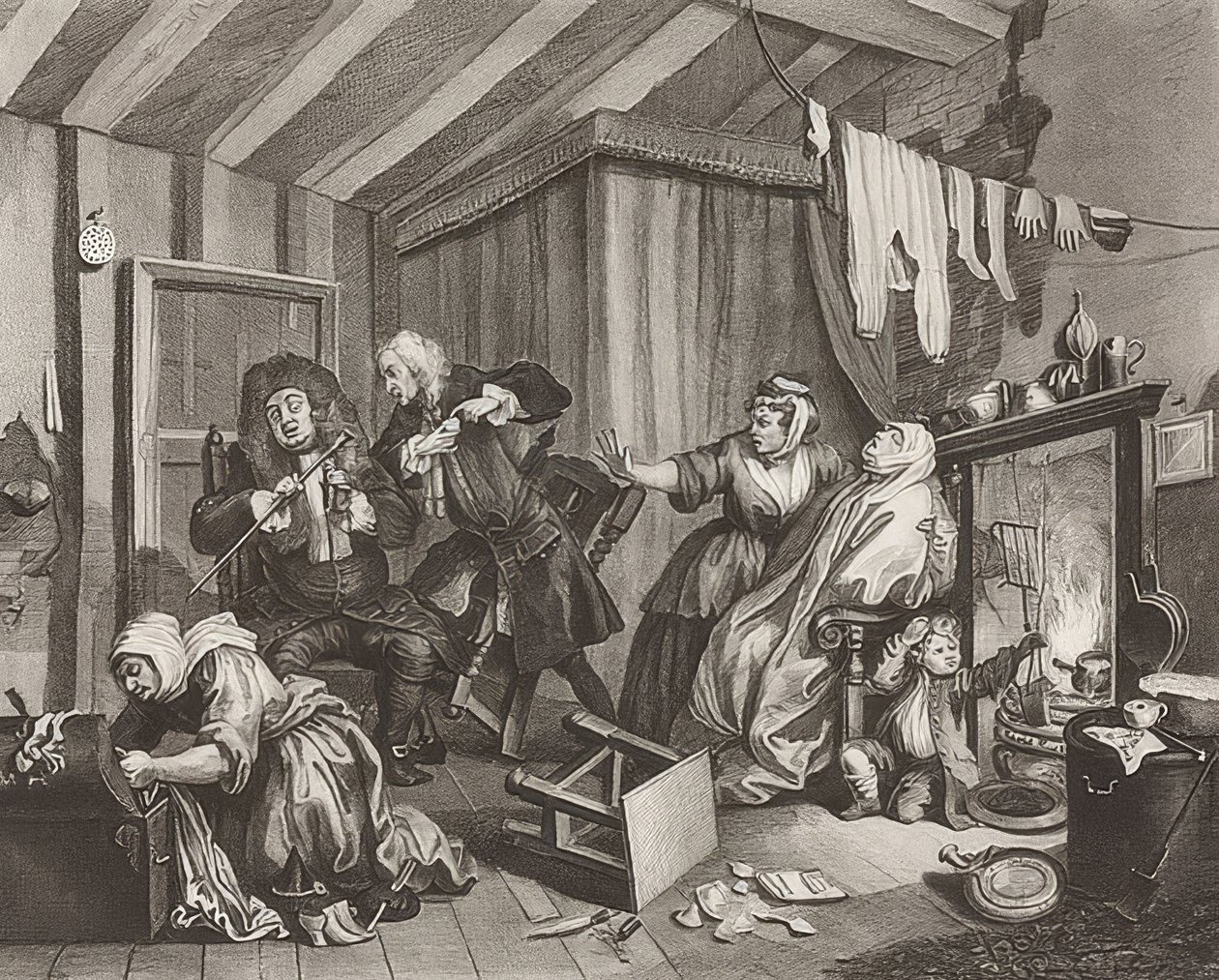 El progreso de una ramera / Der Weg einer Dirne. Hoja 5: La muerte de William Hogarth