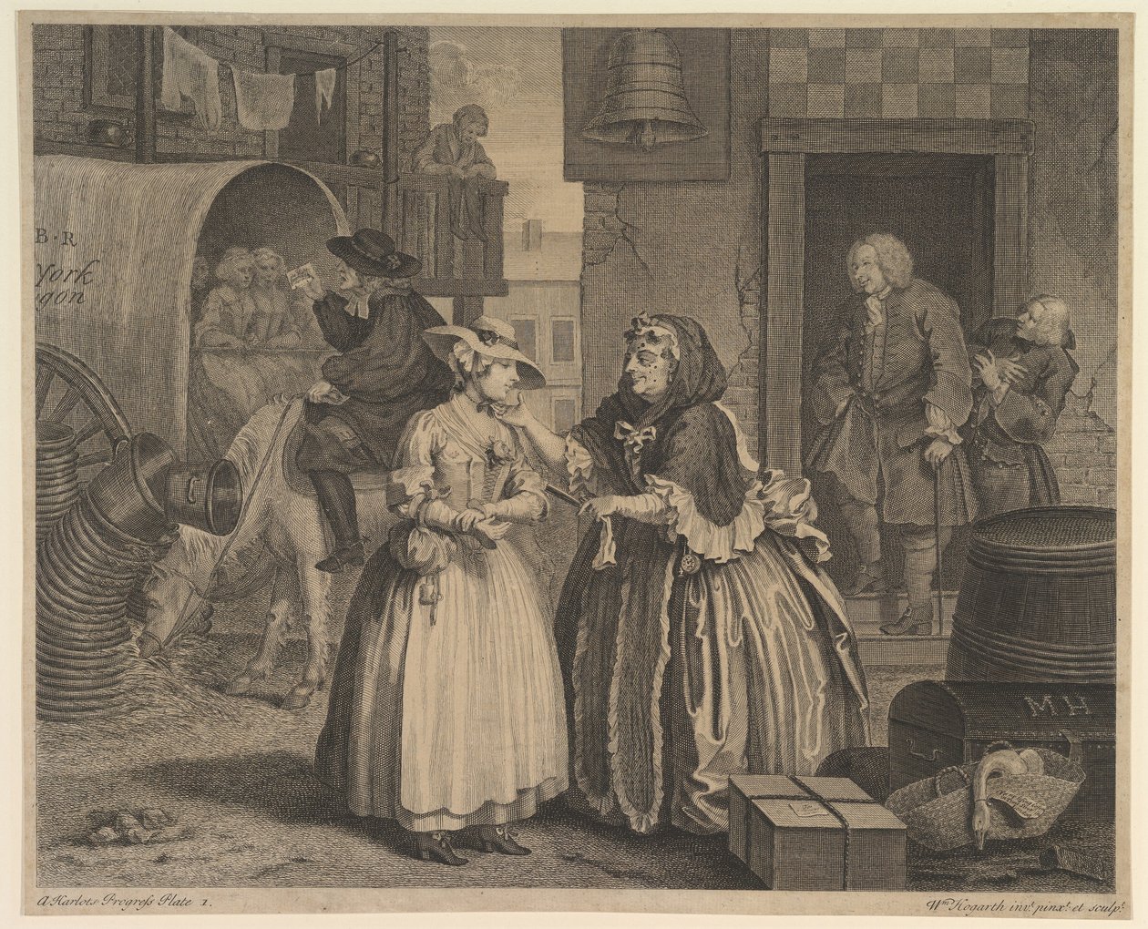 «La trayectoria de una ramera», lámina 1 de William Hogarth