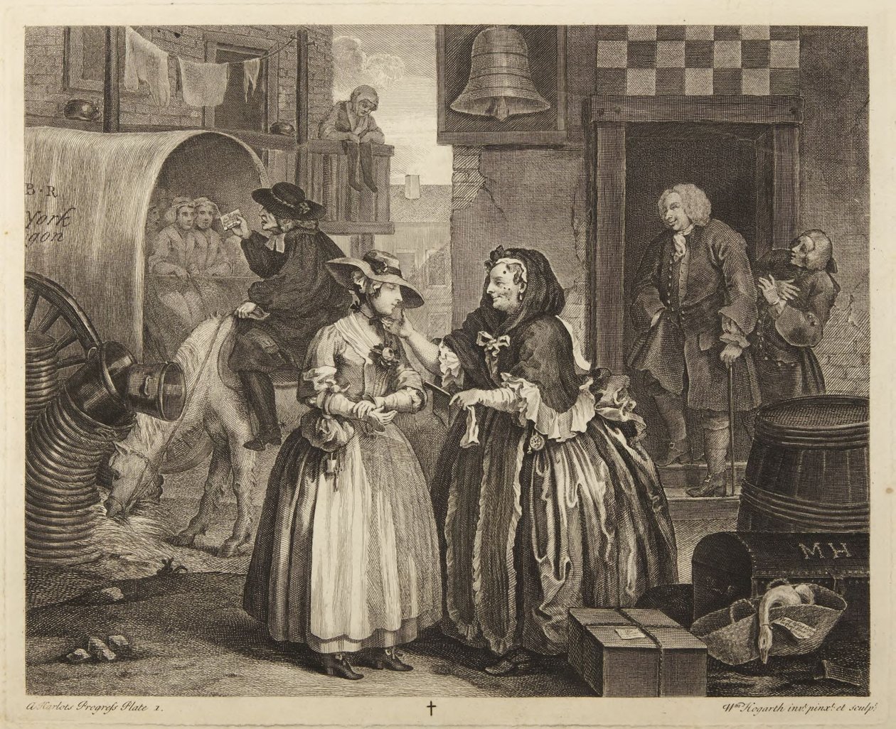«La trayectoria de una ramera», lámina 1 de William Hogarth