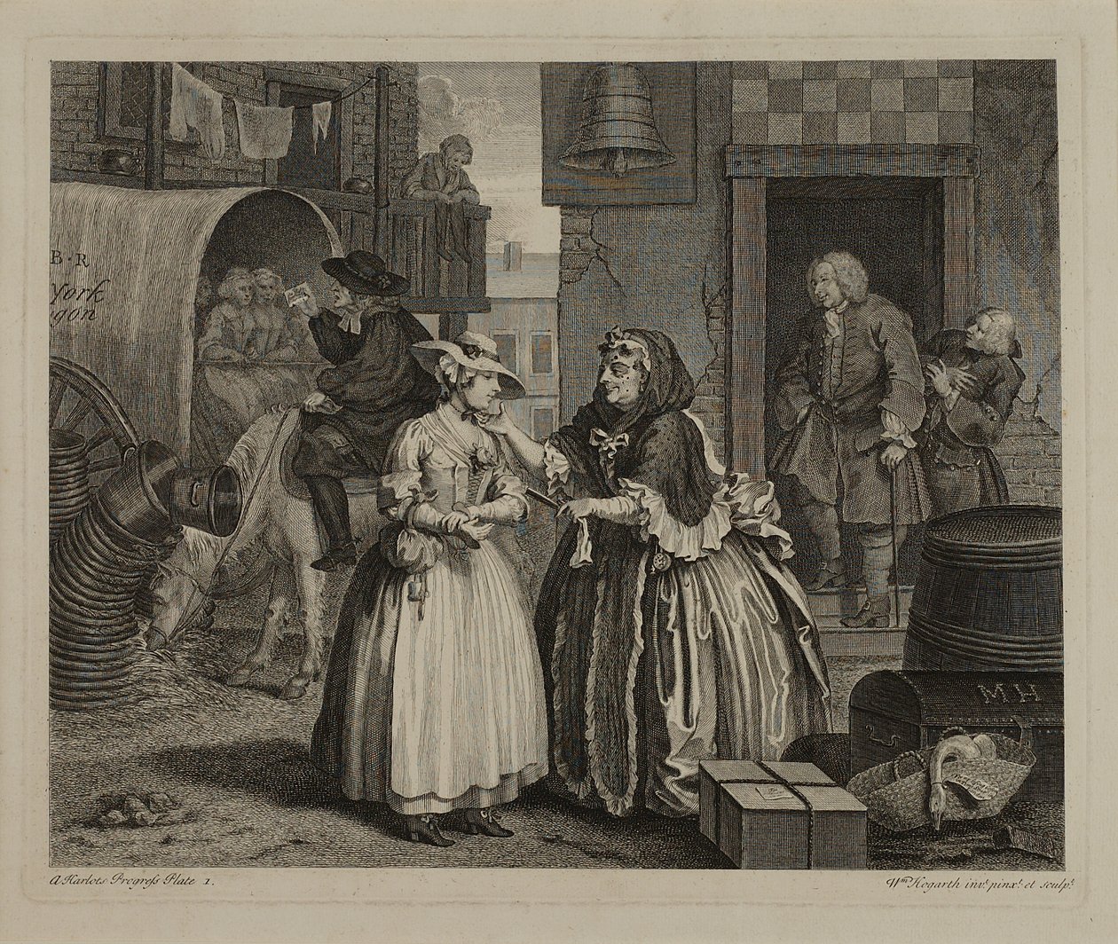 La carrera de una prostituta: Lámina 1 de William Hogarth