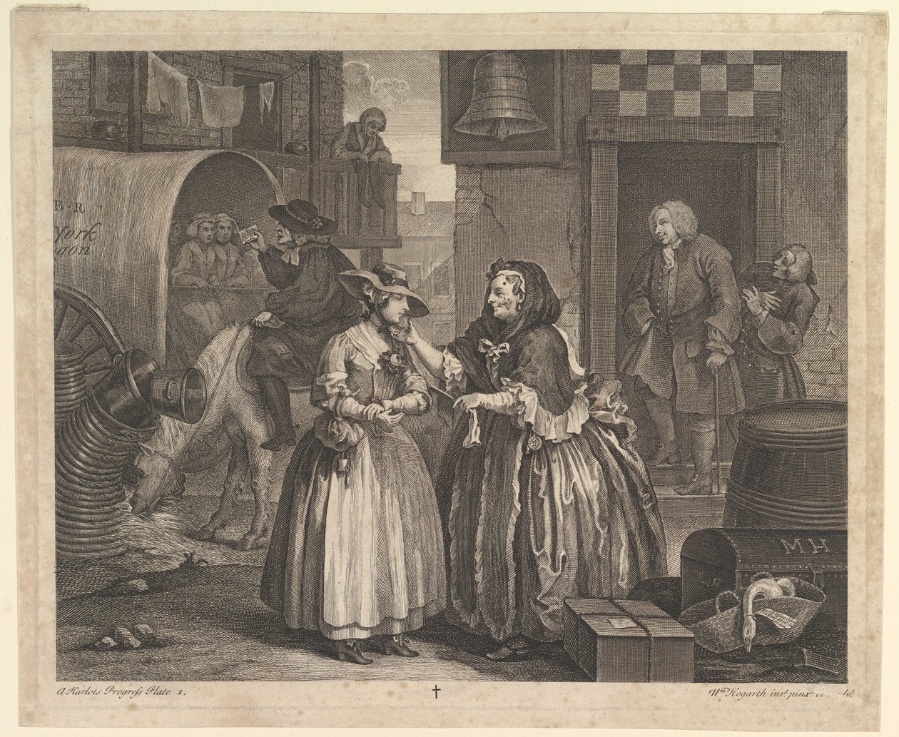 El progreso de una prostituta, lámina 1 de William Hogarth
