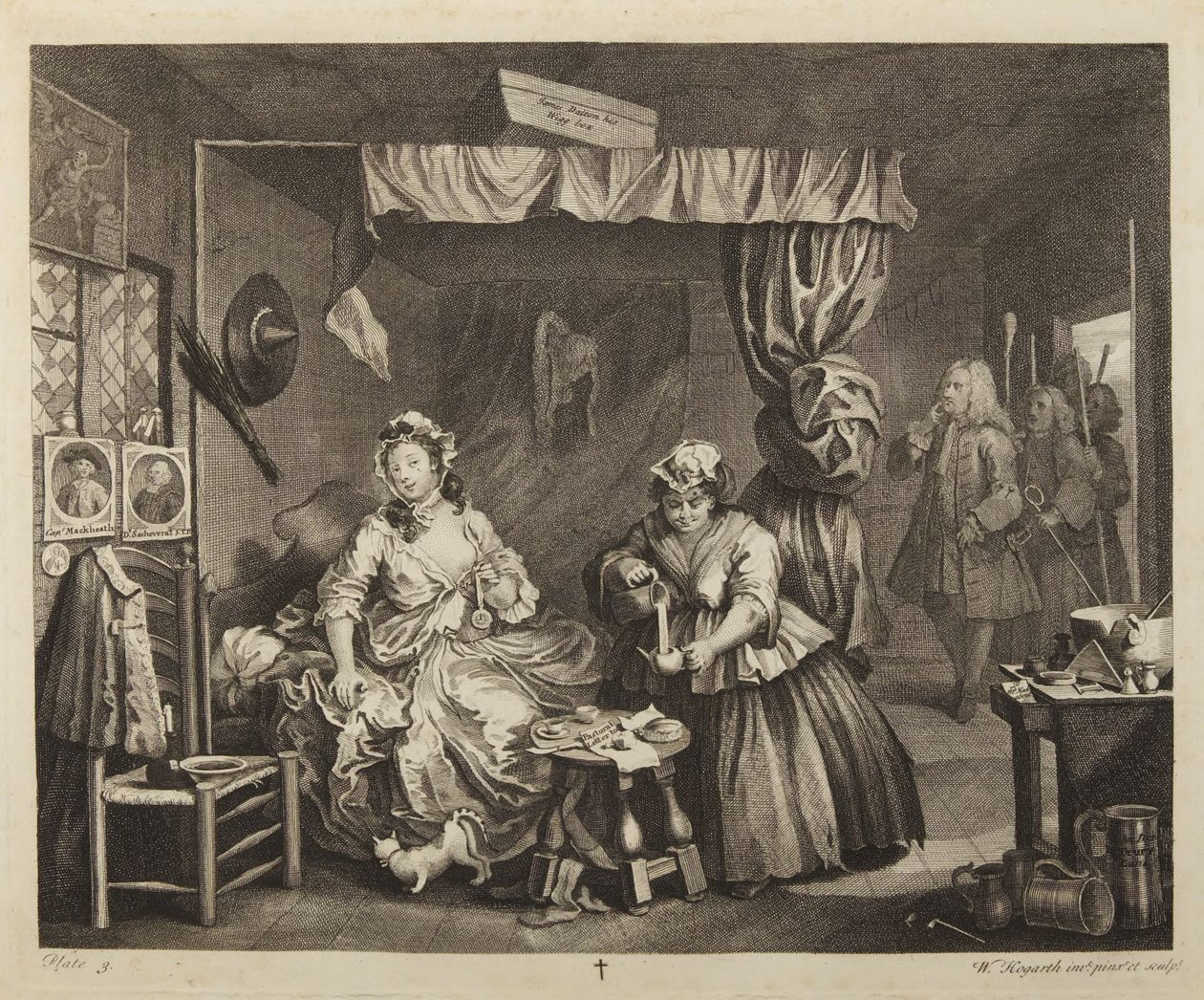 «La trayectoria de una ramera», lámina 3 de William Hogarth