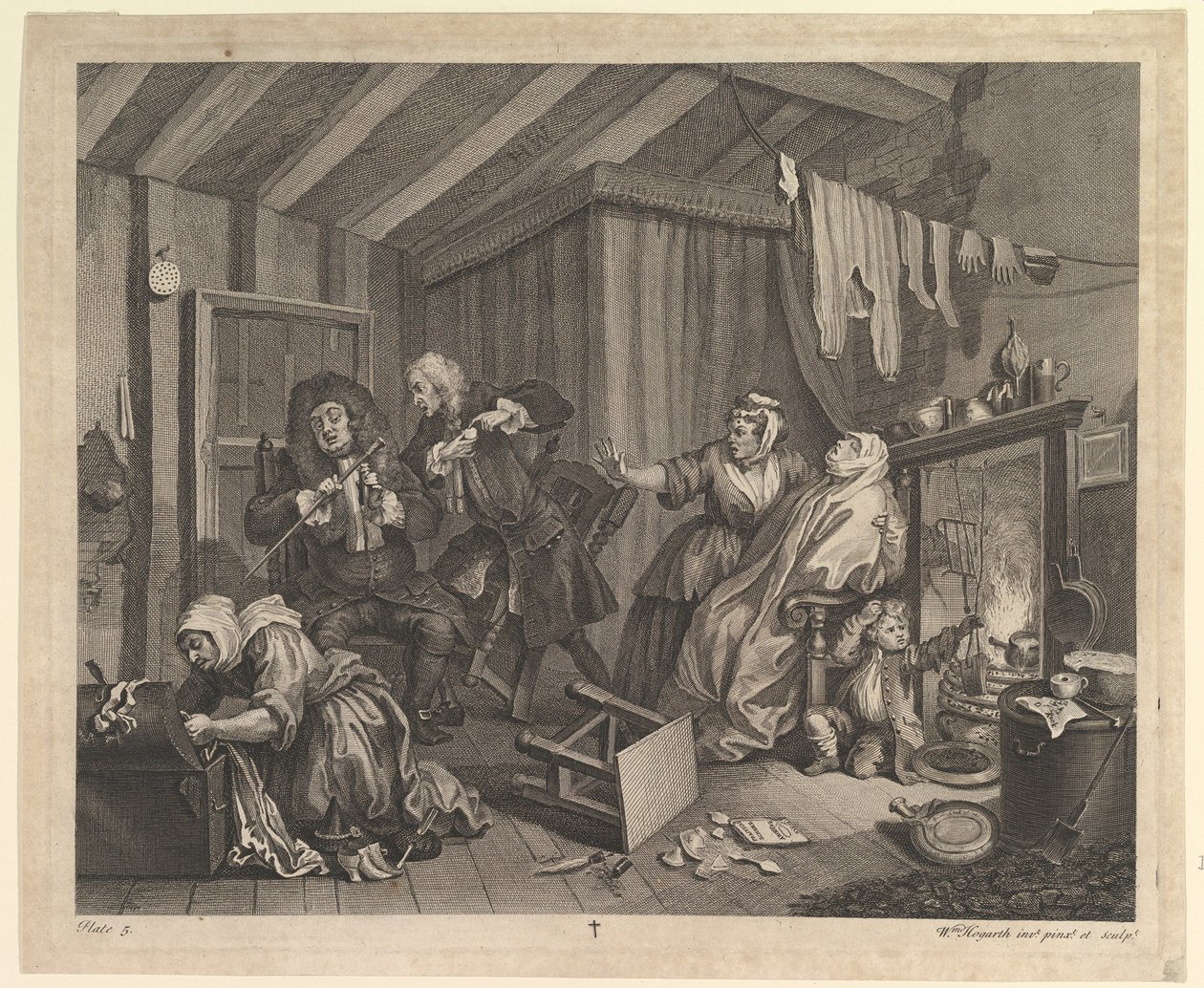 El progreso de una ramera, Placa 5 de William Hogarth