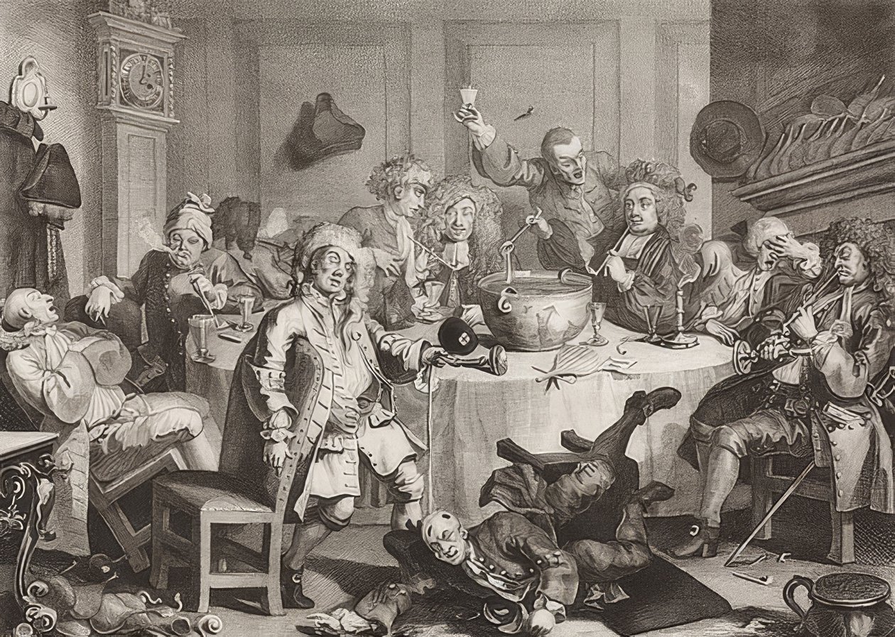 Una conversación moderna a medianoche. 1733 de William Hogarth