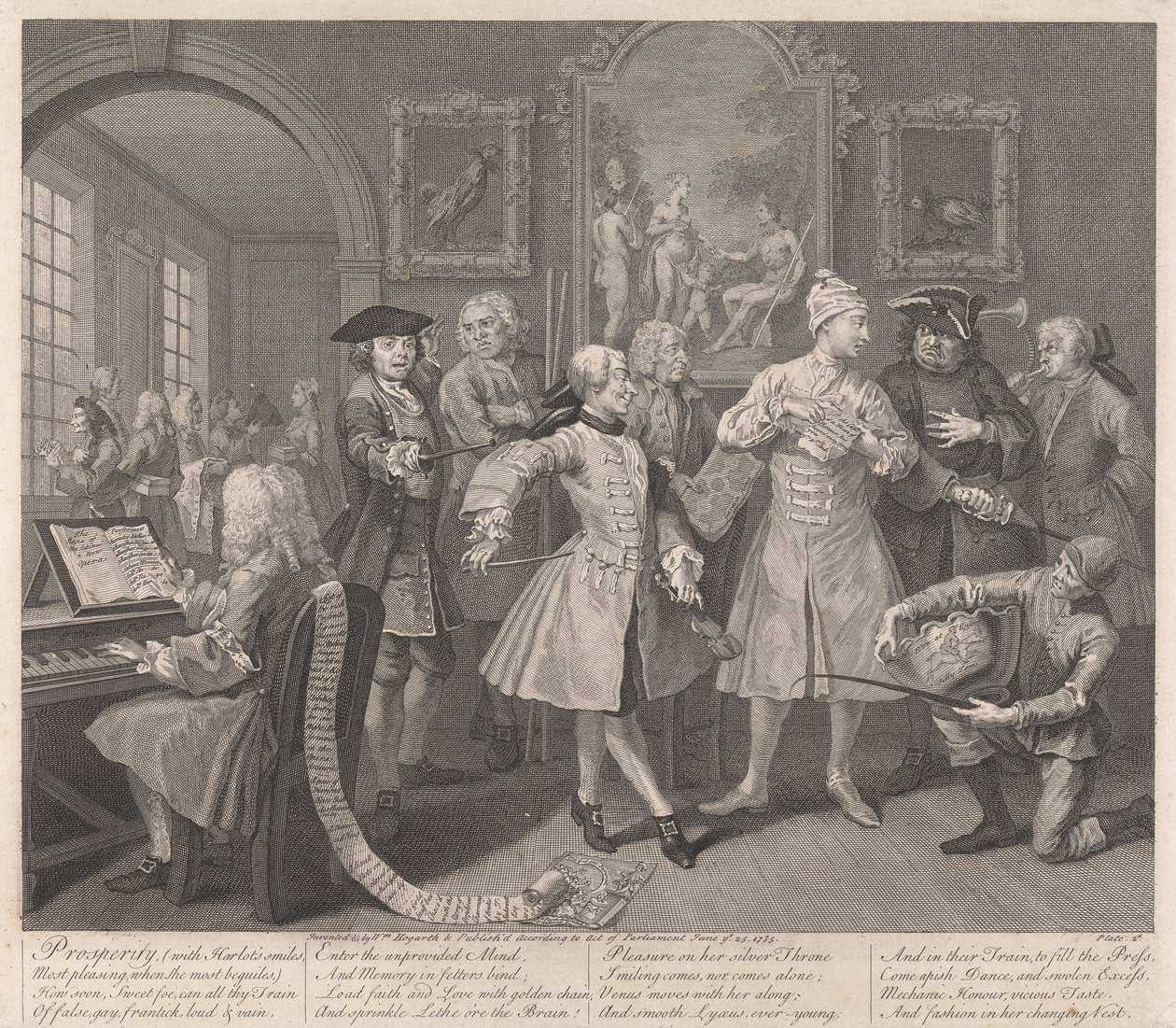 La carrera de un libertino, lámina 2: Su recepción de William Hogarth