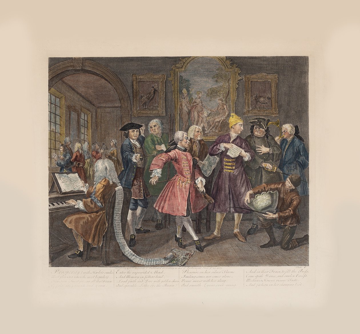 El progreso de un libertino, Placa 2: Rodeado de Artistas y Profesores, ca 1735 de William Hogarth