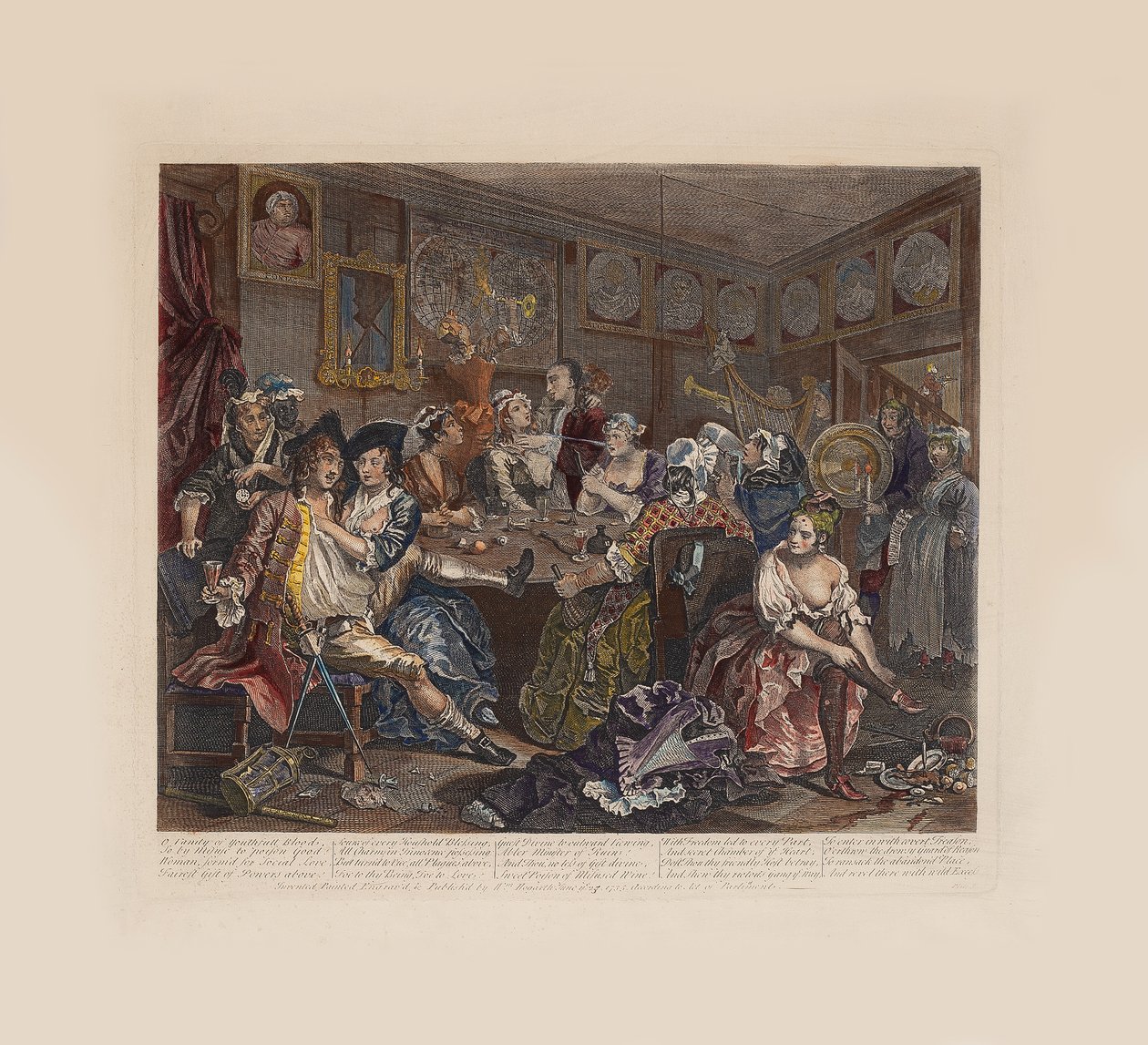 El progreso de un libertino, Placa 3: La escena de la taberna de William Hogarth