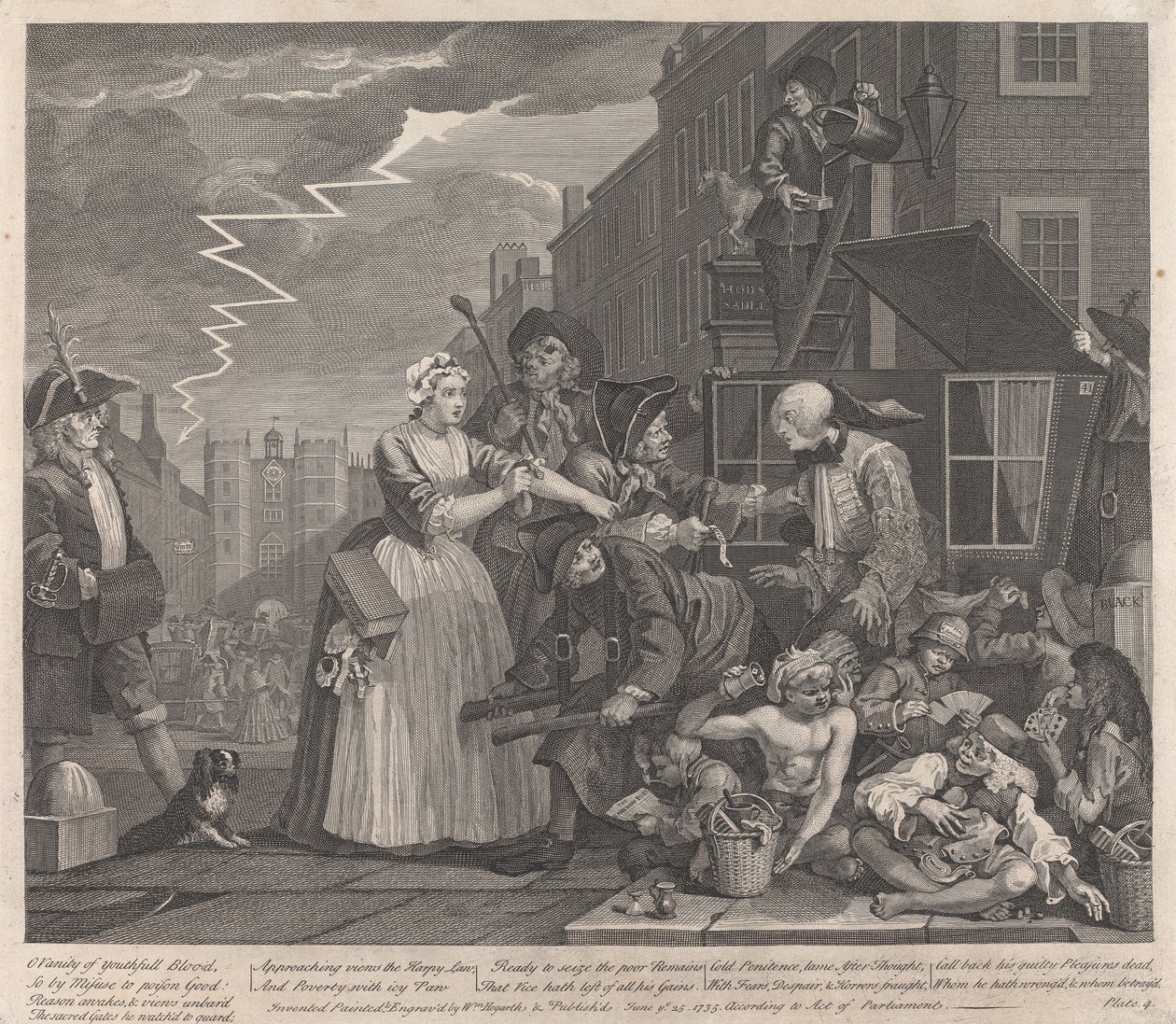 La carrera de un libertino, lámina 4: Va a la corte de William Hogarth