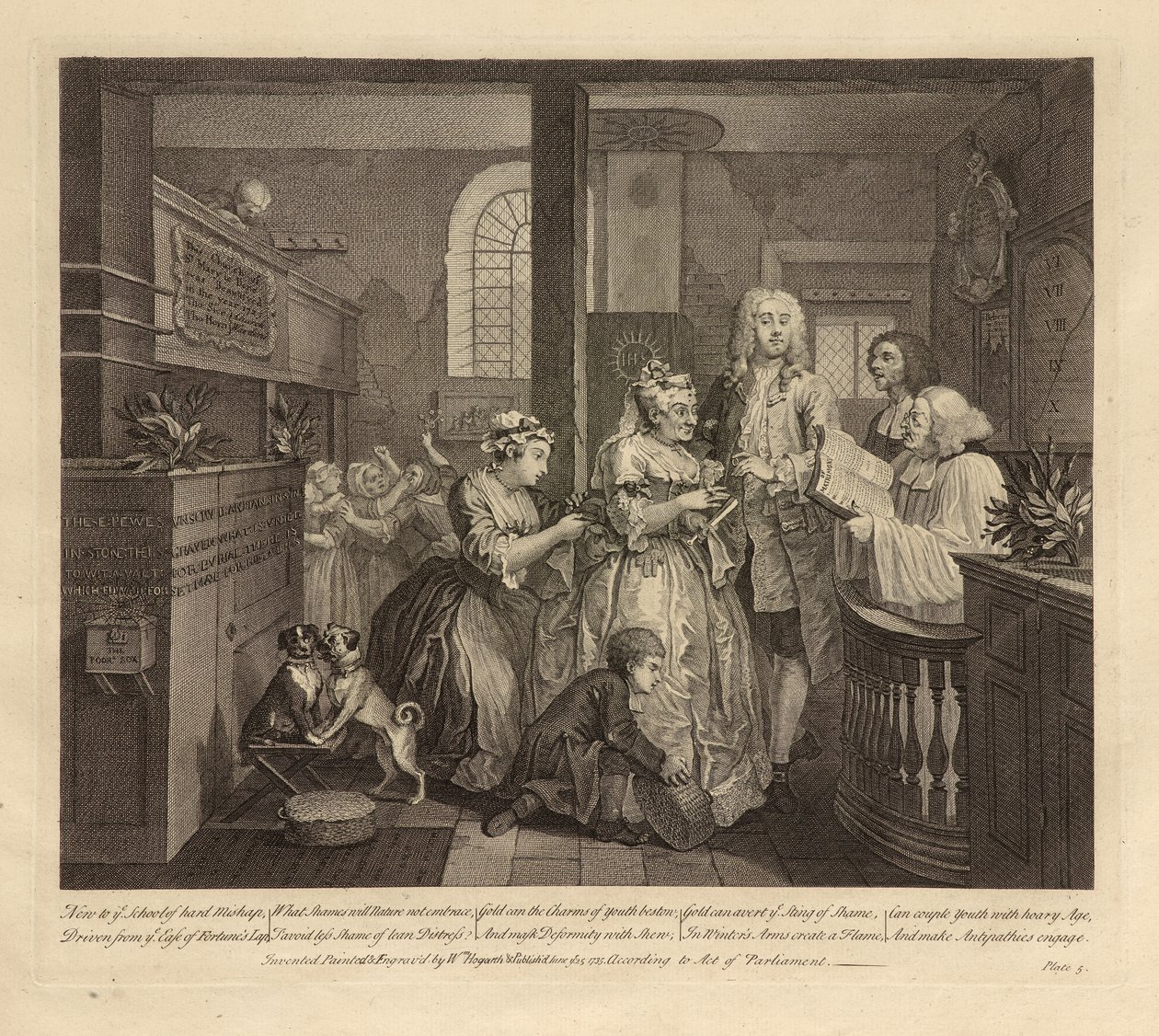A Rakes Progress, lámina V, junio de 1735 (grabado y aguafuerte sobre papel verjurado, estado i) de William Hogarth
