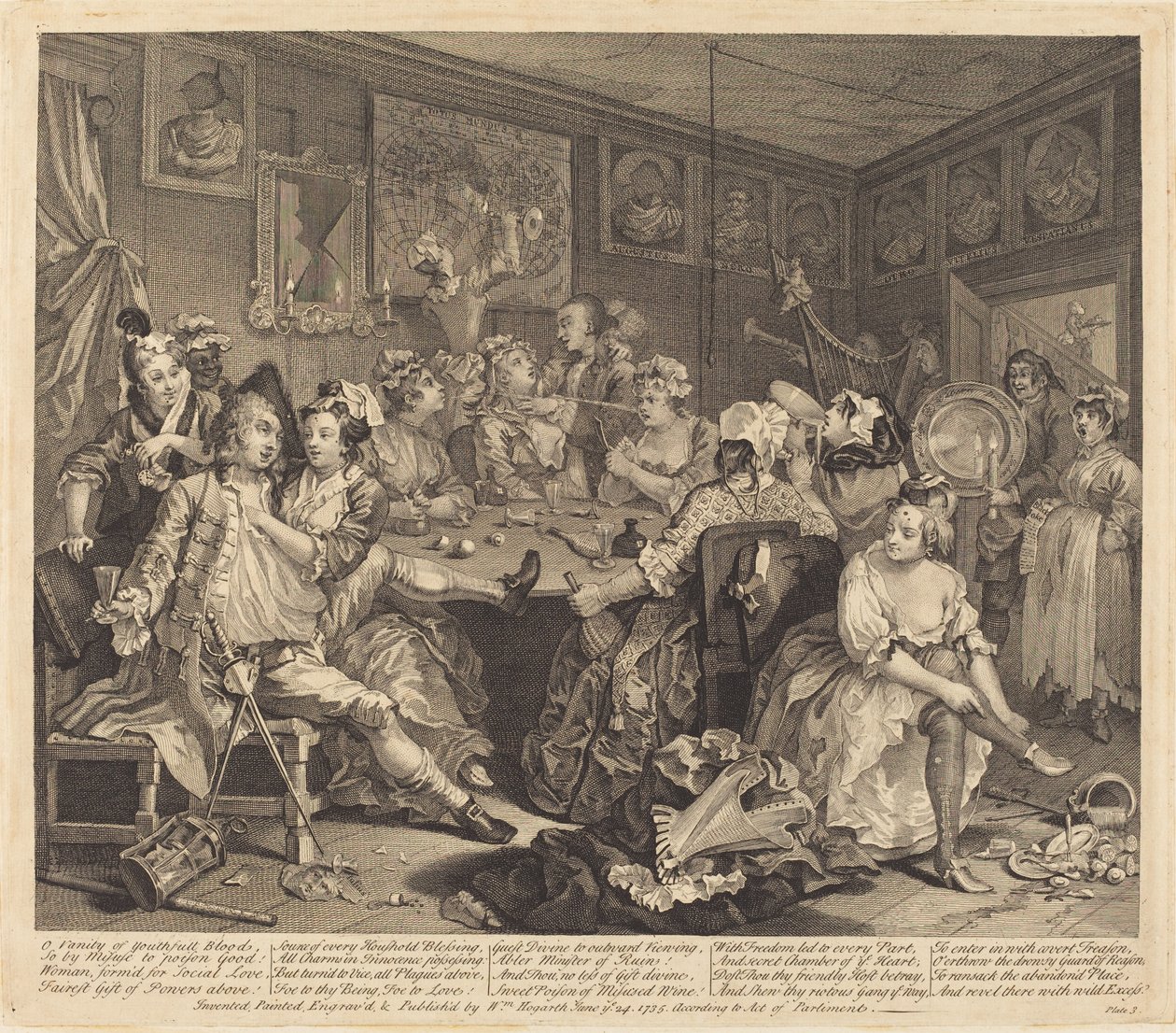El Progreso de un Libertino: lámina 3 de William Hogarth