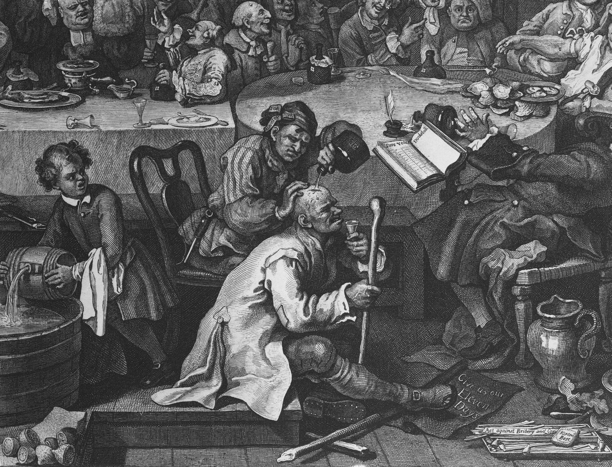 Un entretenimiento electoral, 1755 (detalle) de William Hogarth