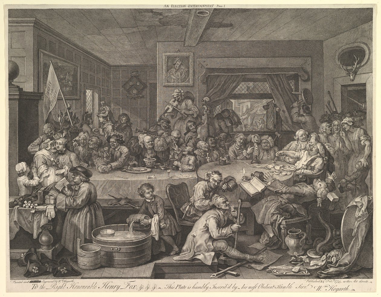 Una fiesta electoral, Placa I: Cuatro impresiones de una elección, febrero de 1755 de William Hogarth