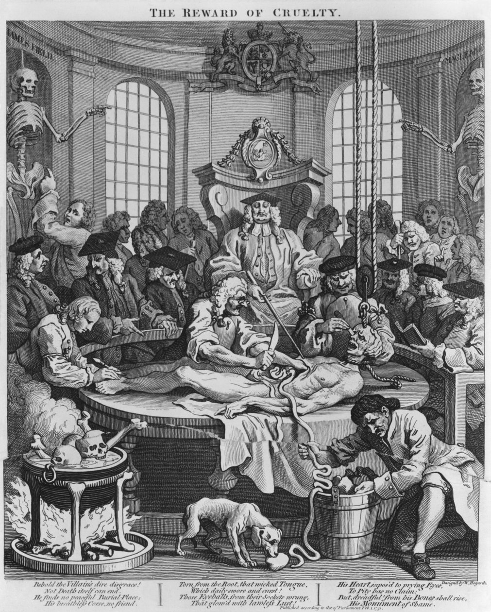 Autopsia o La recompensa de la crueldad, de Las cuatro etapas de la crueldad, 1751 de William Hogarth