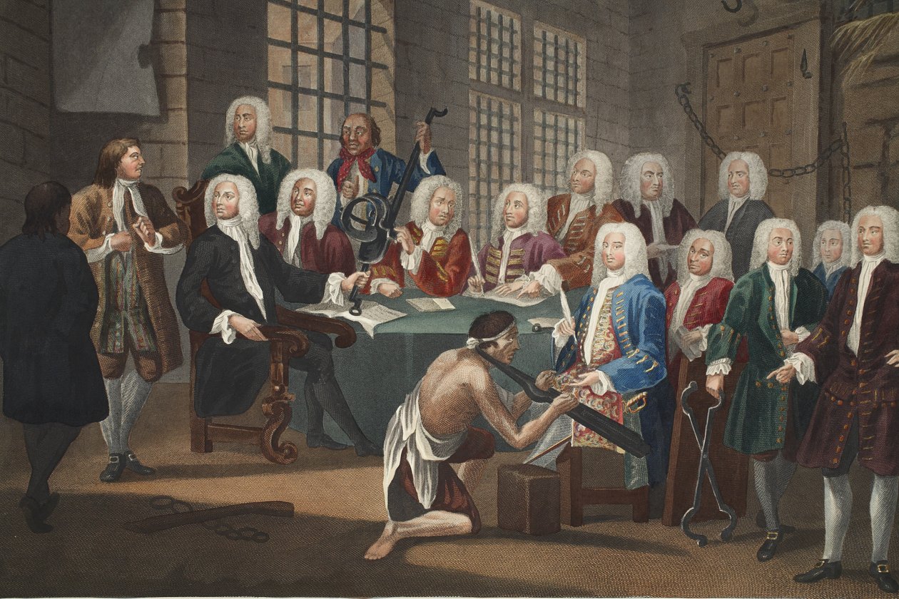Bambridge en juicio por asesinato por un comité de la Cámara de los Comunes, ilustración de 