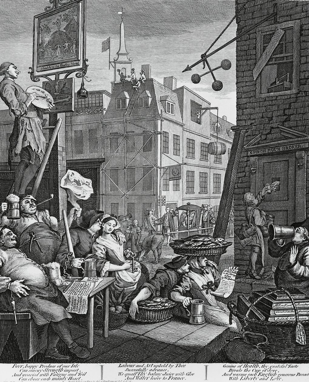 Beer Street, Londres, grabado por William Hogarth, Reino Unido de William Hogarth