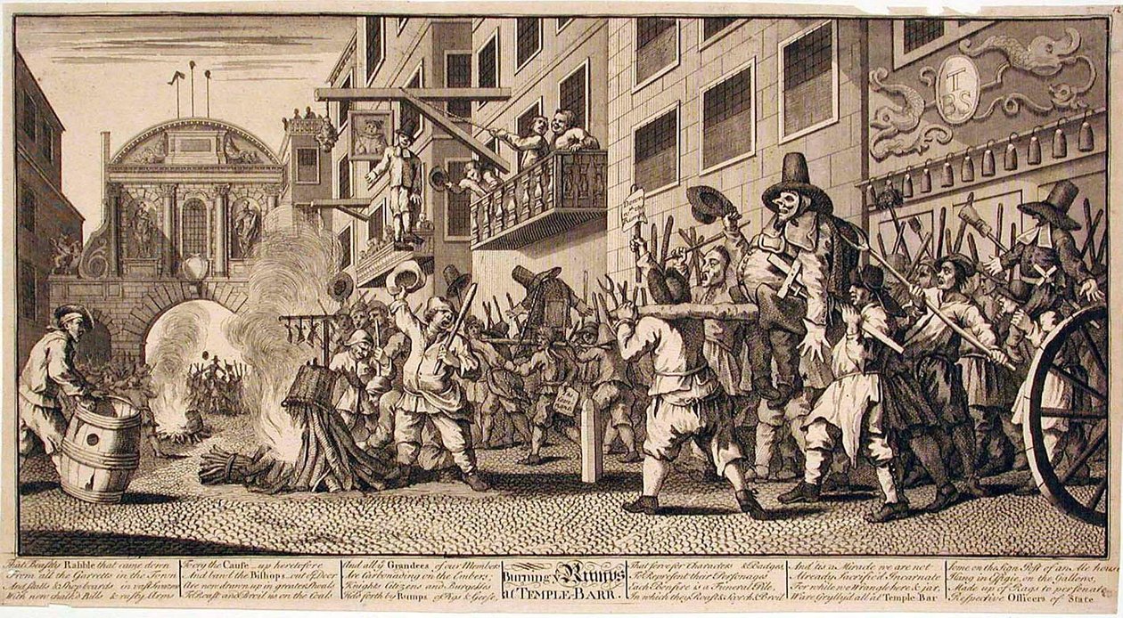 Quema de las «Rumps» en Temple Bar de William Hogarth