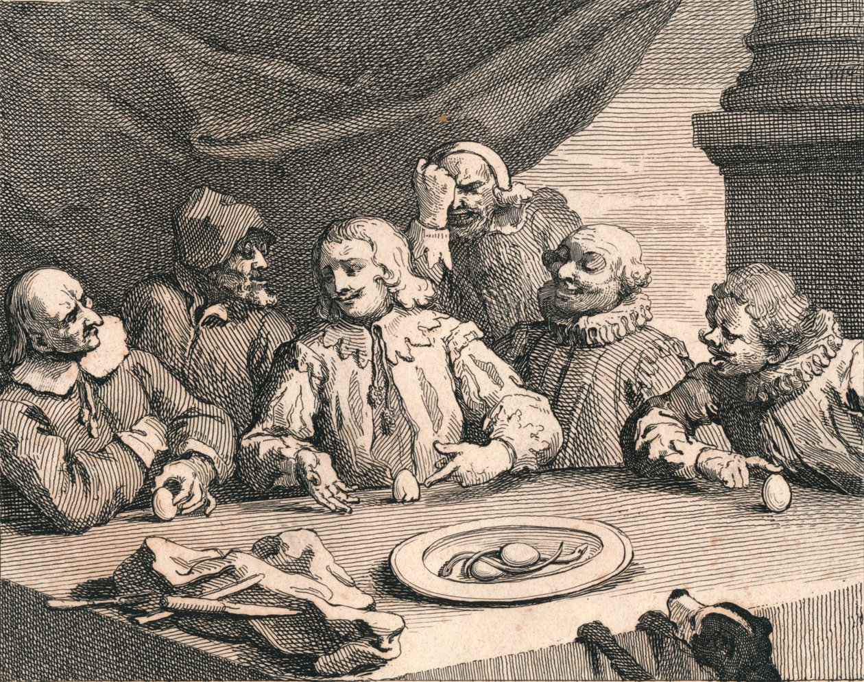 Cristóbal Colón rompiendo el huevo, 1753 de William Hogarth