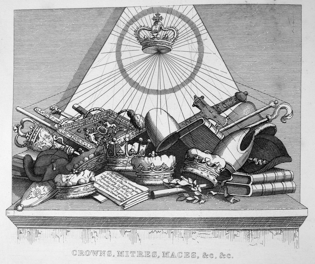 Coronas, mitras, mazas, etc., 1754 de William Hogarth
