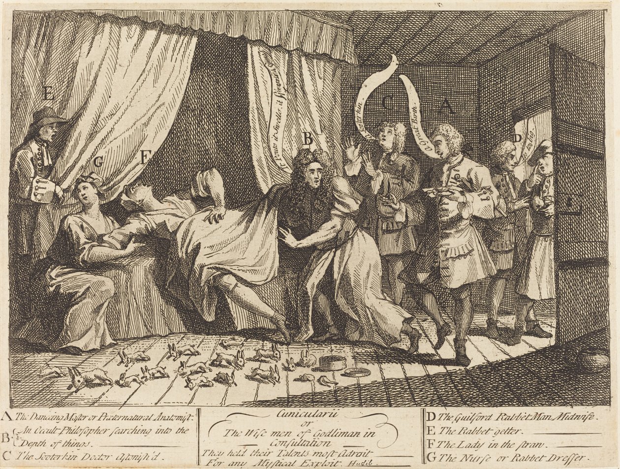 Cunicularii, o Los sabios de Godliman en consulta de William Hogarth