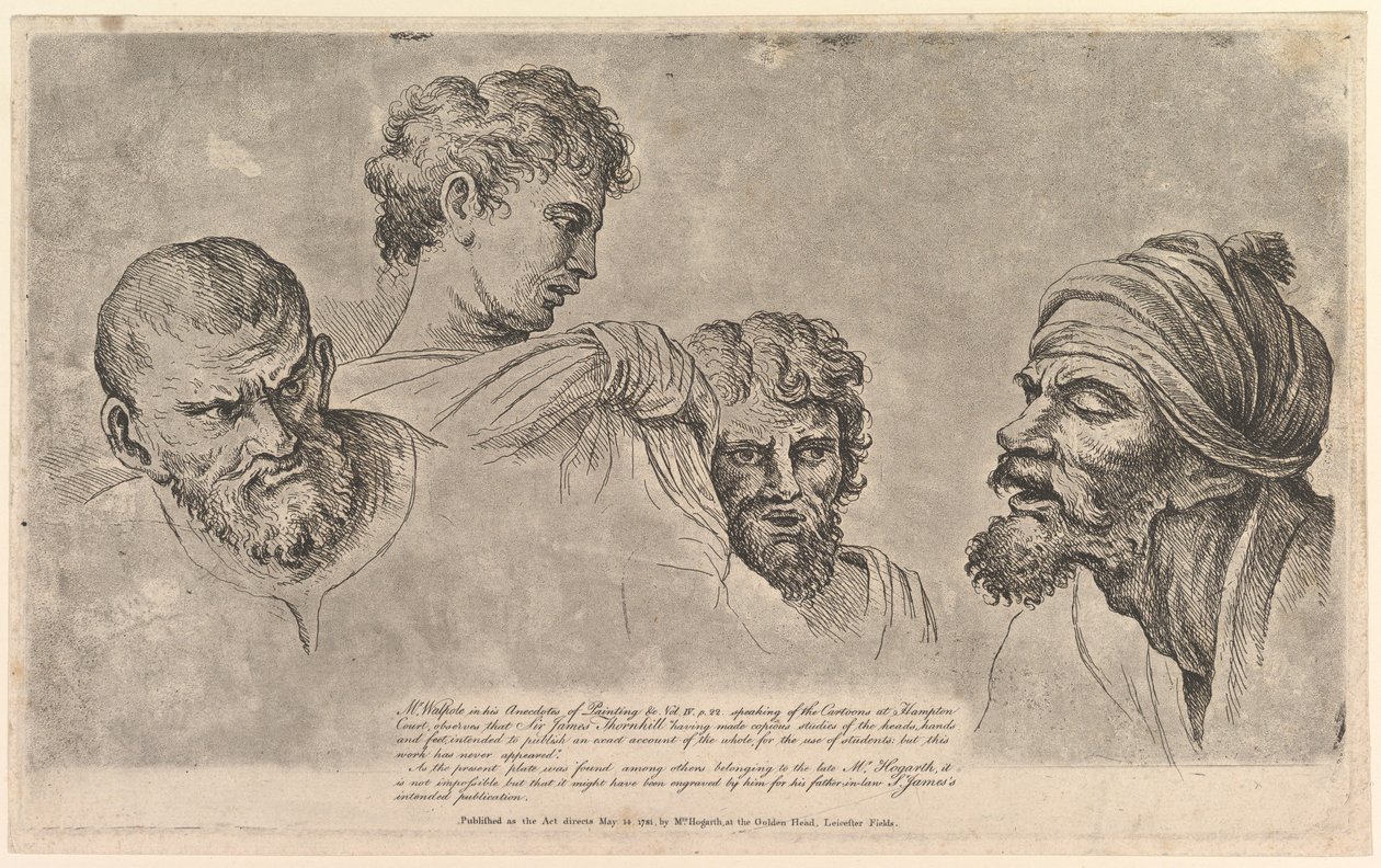Cuatro cabezas de los Cartones de Rafael en Hampton Court, 14 de mayo de 1781 de William Hogarth