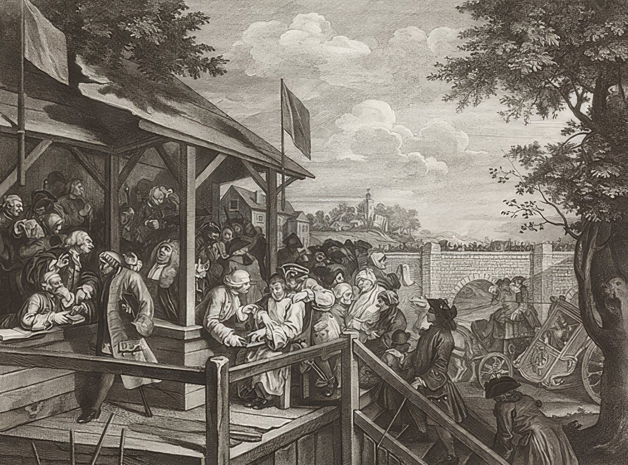 Cuatro impresiones de una elección / Las elecciones parlamentarias. Hoja 3: La votación. 1758 de William Hogarth