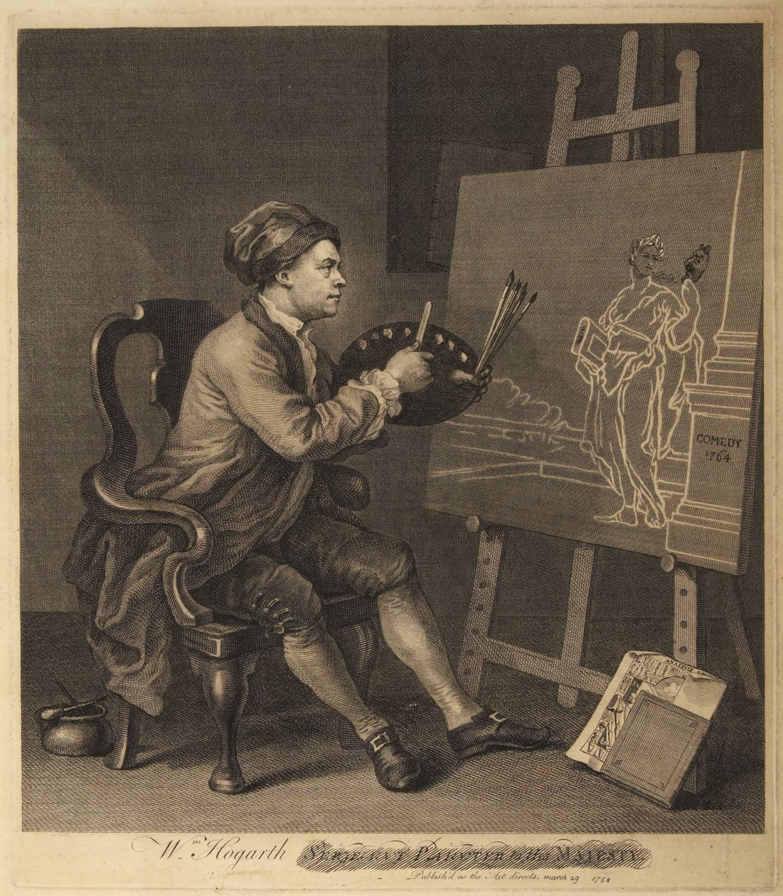 Hogarth pintando a la Musa Cómica de William Hogarth