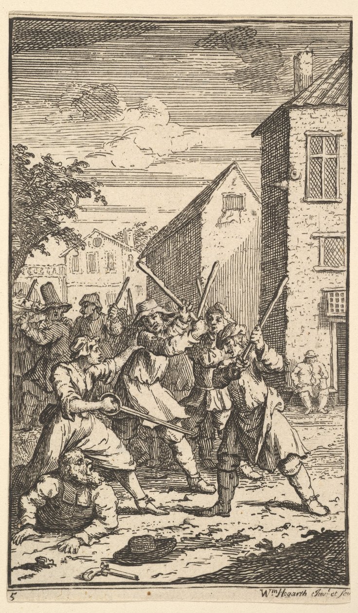 Hudibras vencido por Trulla, diecisiete pequeñas ilustraciones para Hudibras de Samuel Butler de William Hogarth