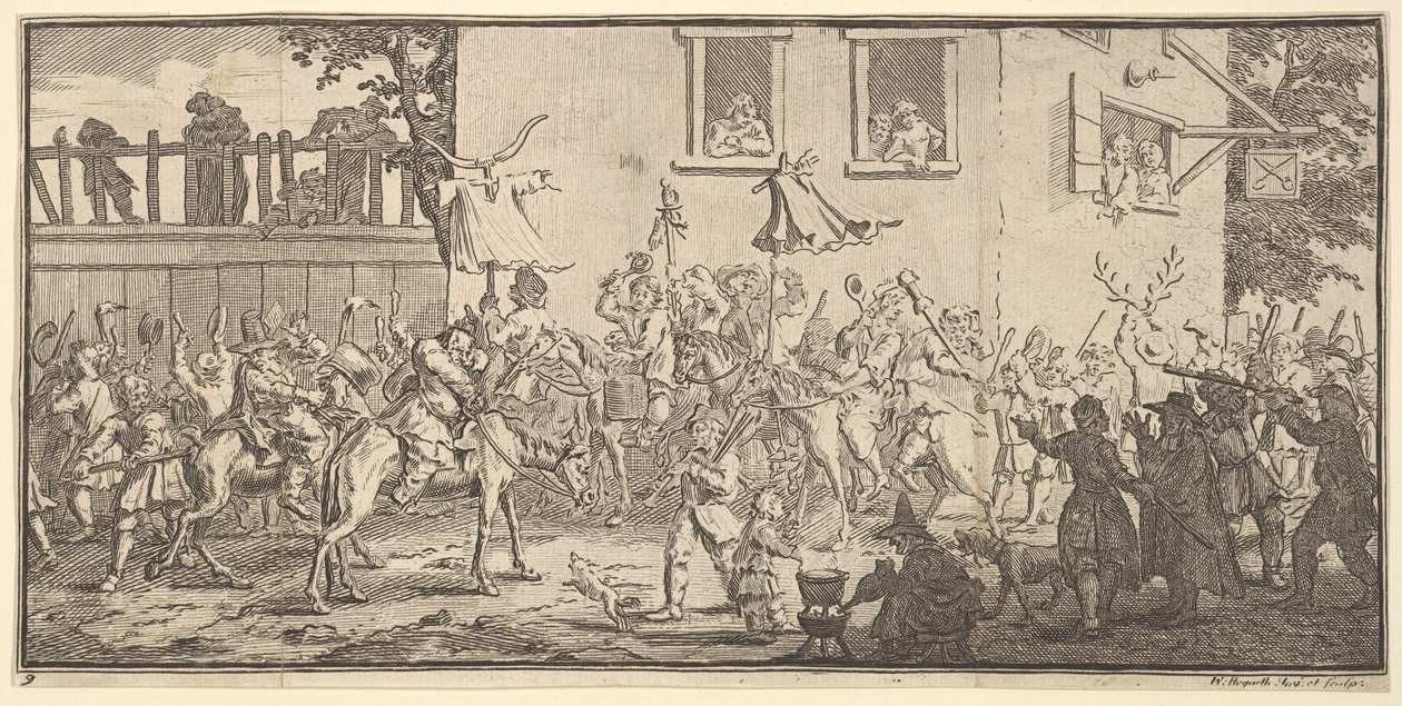Hudibras y el Skimmington Diecisiete pequeñas ilustraciones para Hudibras de Samuel Butler, 1721-26 de William Hogarth