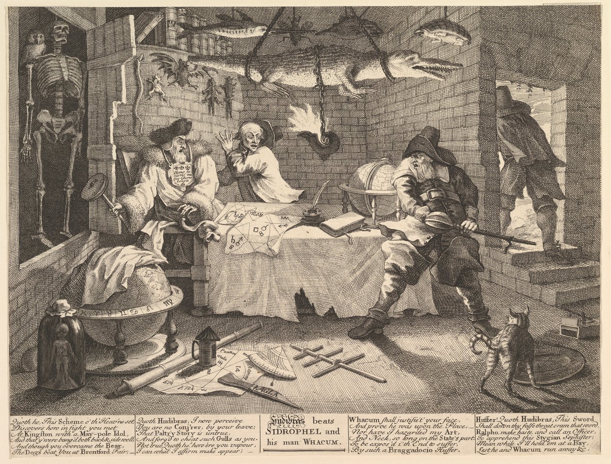 Hudibras golpea a Sidrophel y su hombre Whacum, doce grandes ilustraciones para Sa..., febrero de 1725-26 de William Hogarth