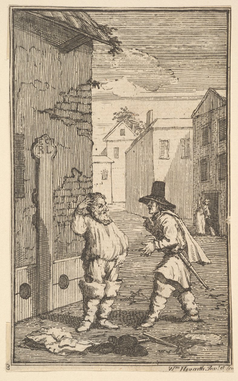 Hudibras y Ralpho discutiendo Diecisiete pequeñas ilustraciones para Hudibras de Samuel Butler, 1721-26 de William Hogarth