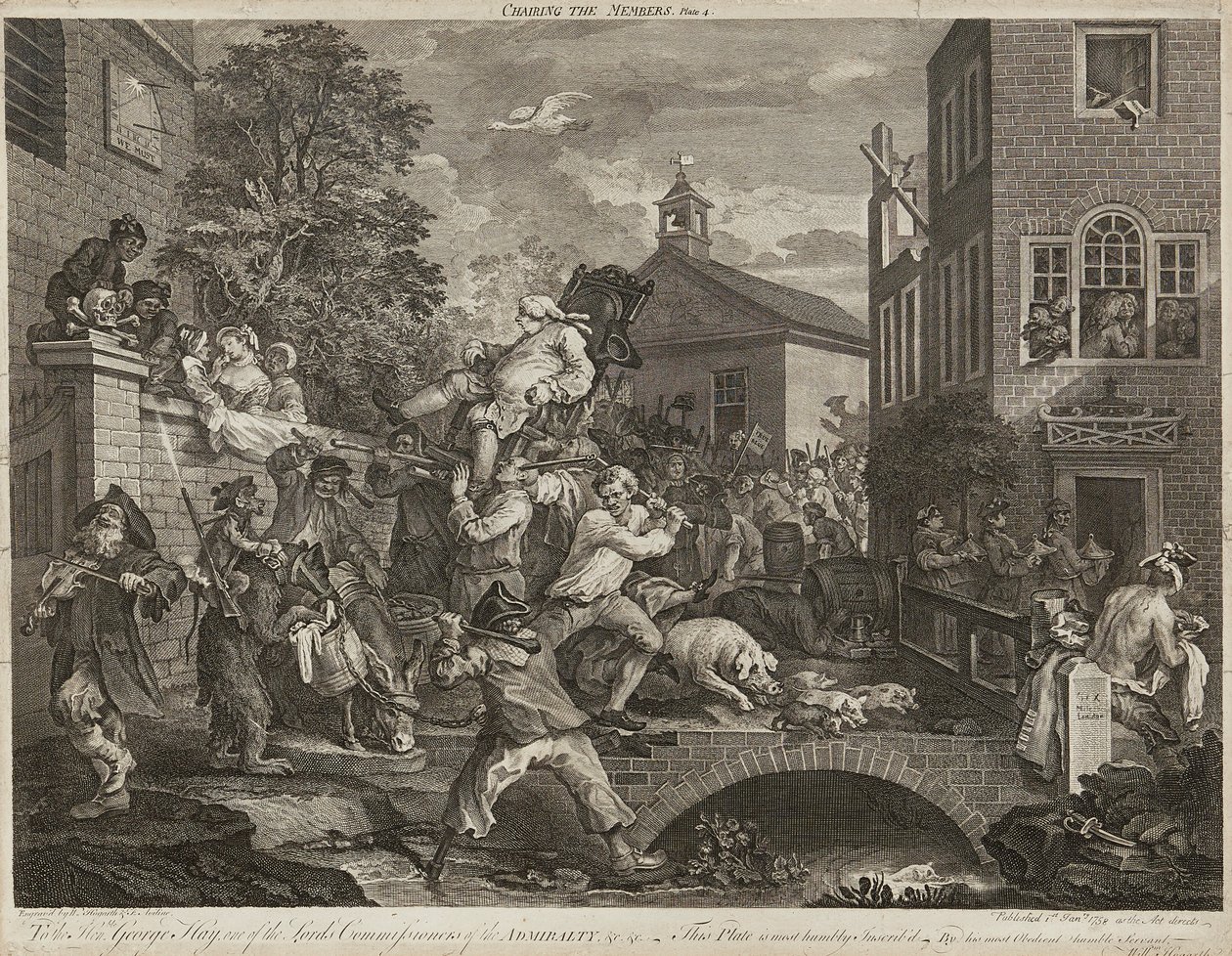Humores de una elección (conjunto de cuatro) de William Hogarth