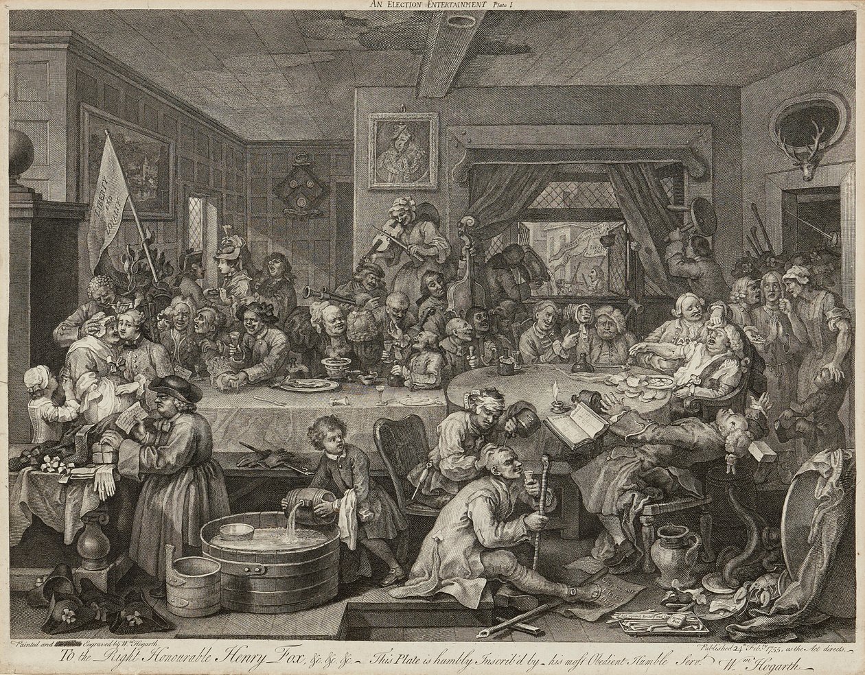 Humores de una elección (conjunto de cuatro) de William Hogarth