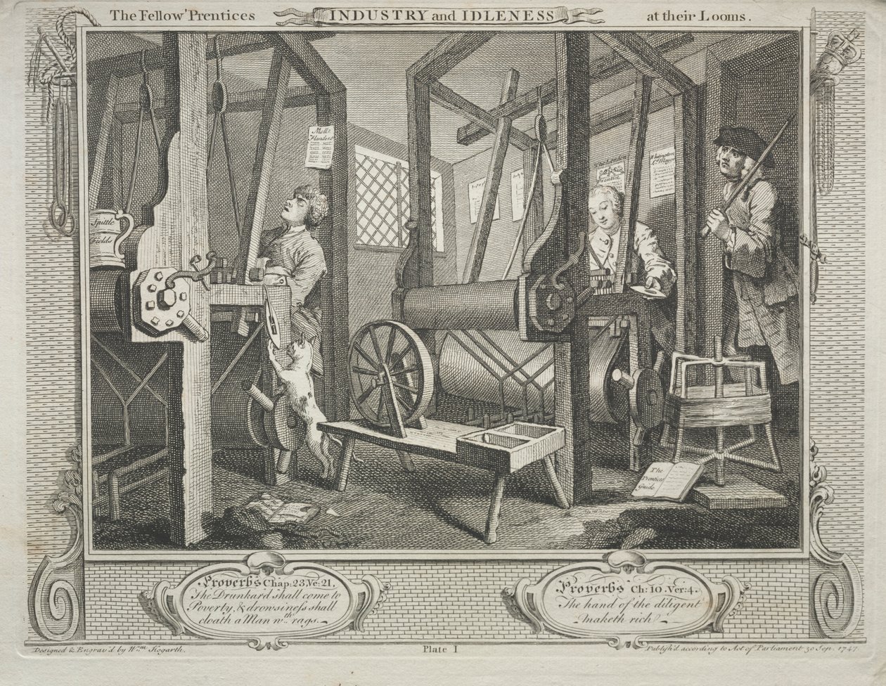 Industry and Idleness: The Fellow Prentices at their Looms de William Hogarth